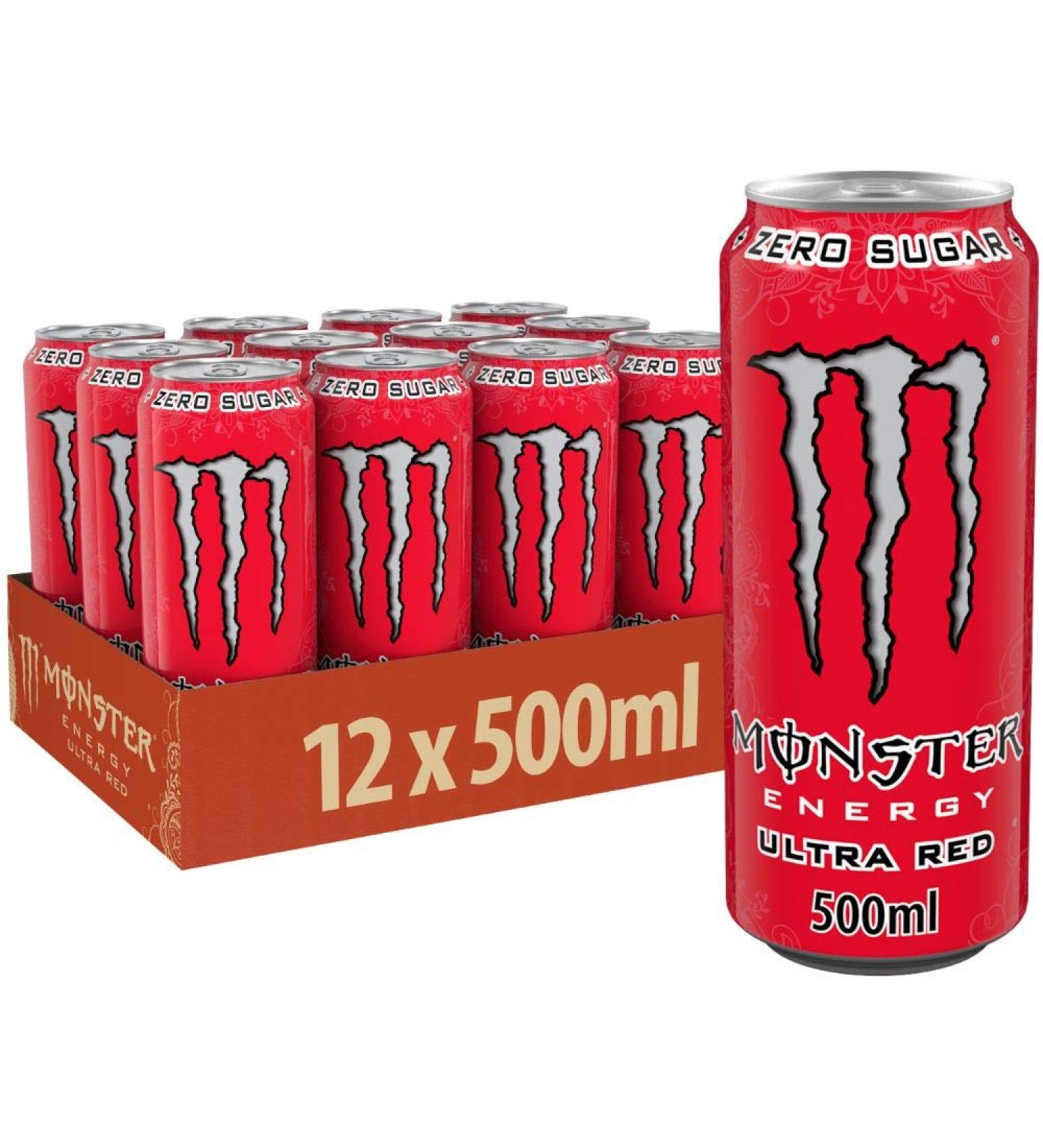 Buy Monster Energy Ultra Red Sugar-Free Caffeine Drink with Red Fruit Flavor 500ml (12 Pack) Low-Calorie Energy Boost - Buy Online on GoSupps.com