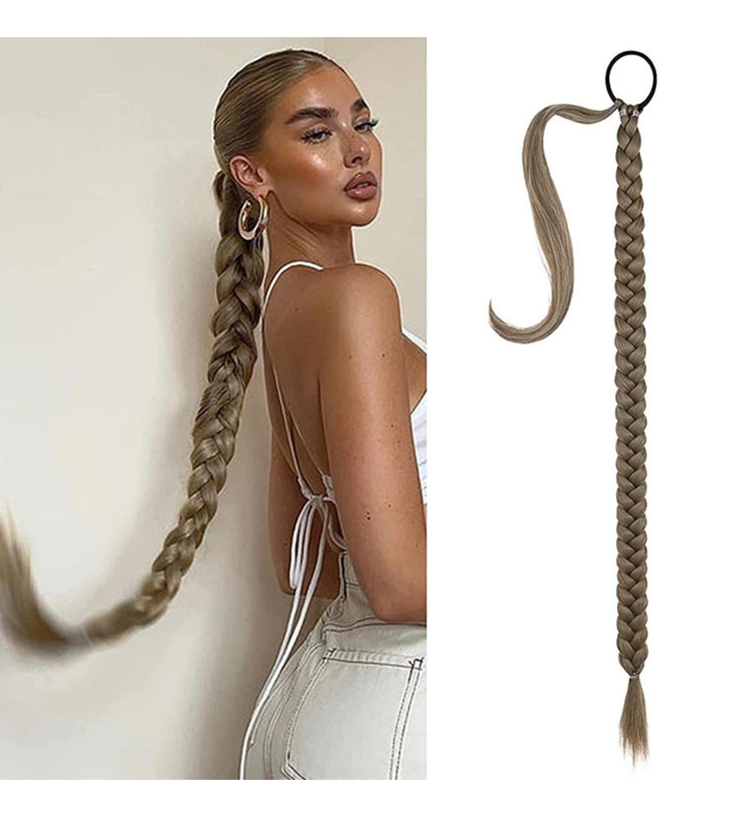 Ponytail Extension Braid Long Braid Ponytail Extension with Hair Tie 80CM Long Straight Wrap Around Ponytail Hair Extensions Natural Soft Synthetic Hairpieces for Women dark brown - Buy Online on GoSupps.com