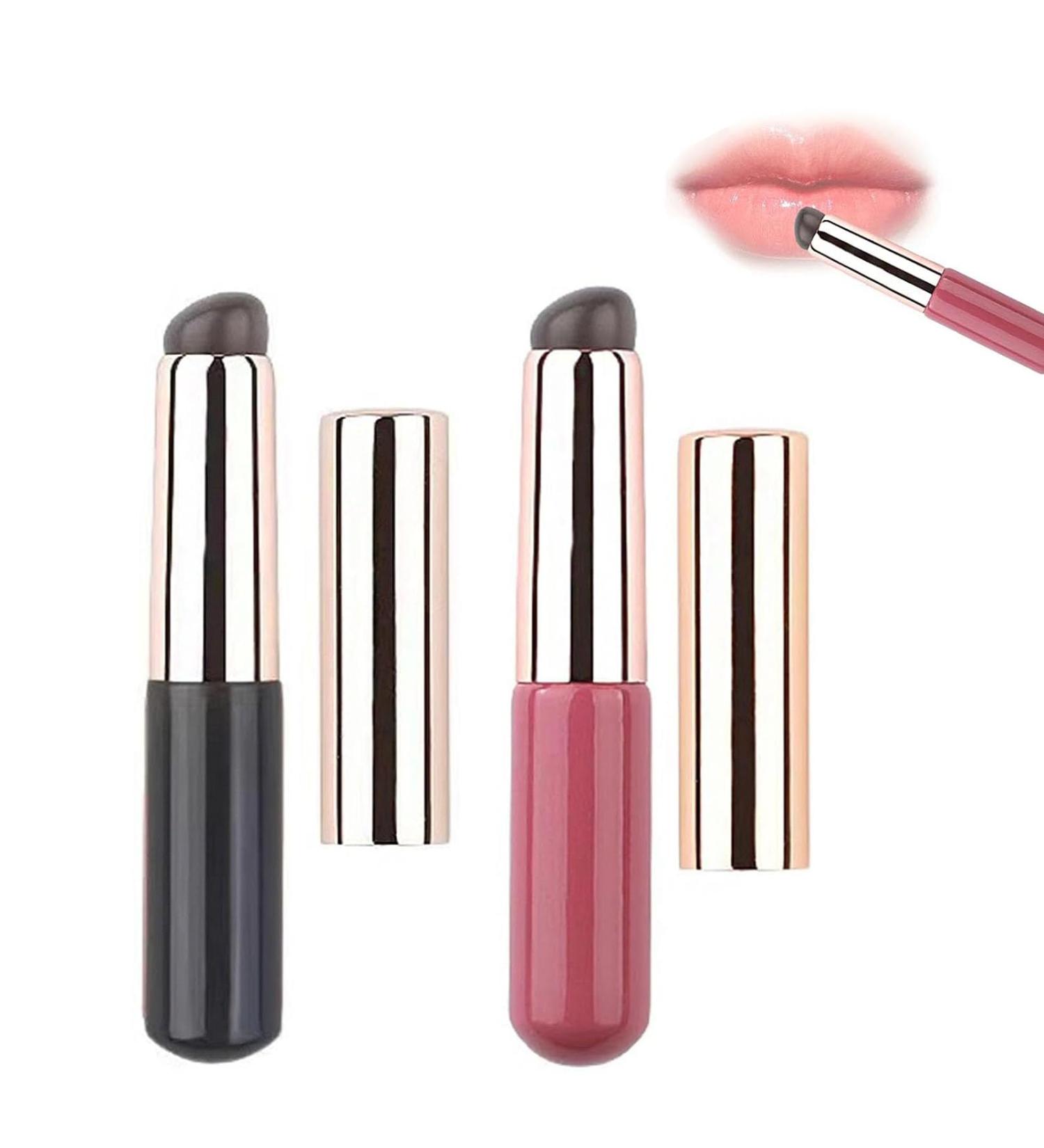 Homezo Siliconemakeup Brush Silicone Lip Brush New Soft Silicone Lip Brush with Lid Homezo Silicone Makeup Applicator Reusable Lip Applicator Pink+Black - Buy Online on GoSupps.com