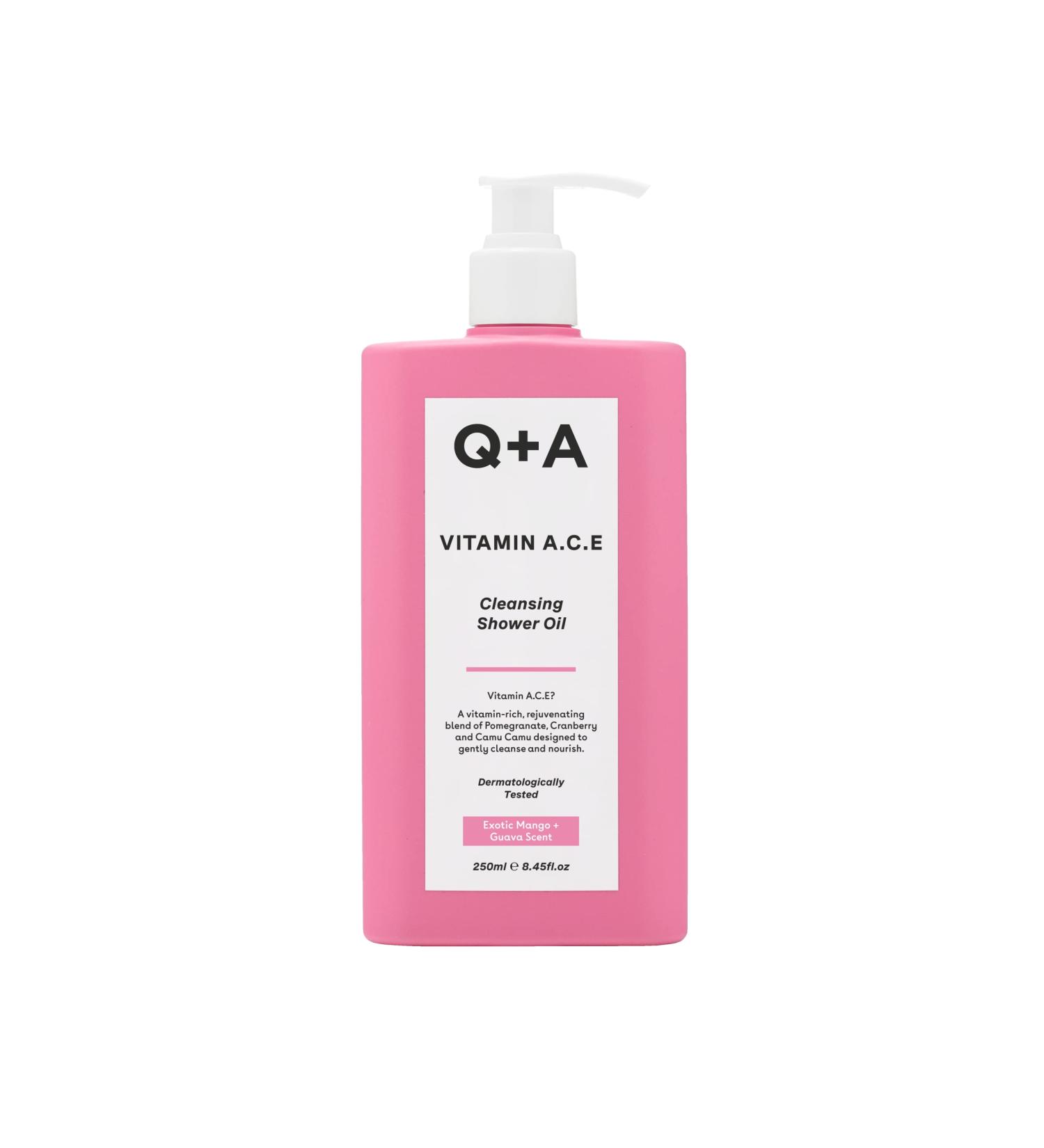 Q+A Vitamin A.C.E Cleansing Shower Oil 250ml - Nourishing Fruit Extracts & Superfood Complex for Gentle Skin Care - Buy Online on GoSupps.com