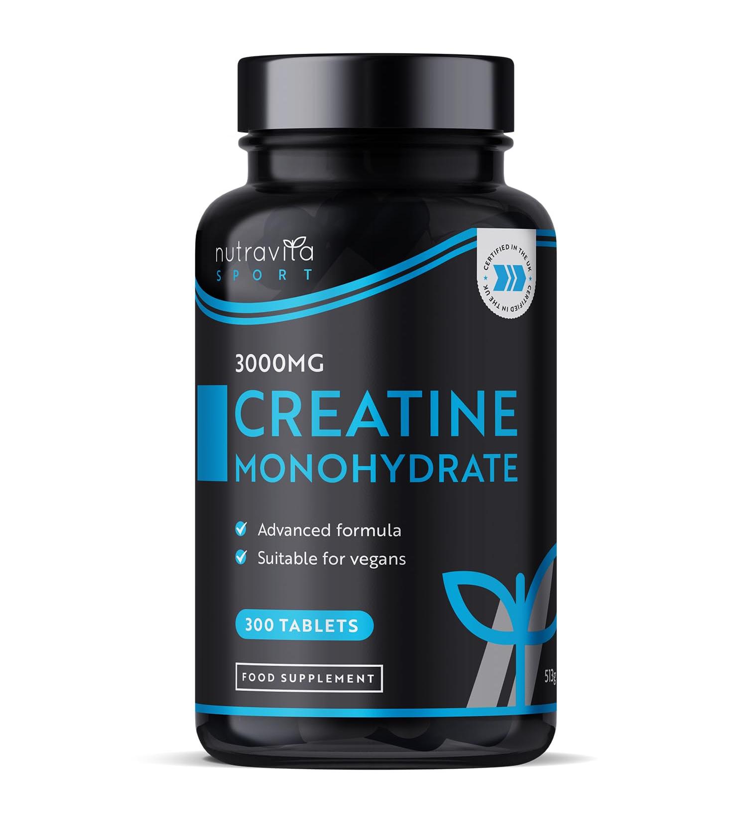 Creatine Monohydrate 1000mg - 300 Tablets - Made in The UK by Nutravita - Buy Online on GoSupps.com