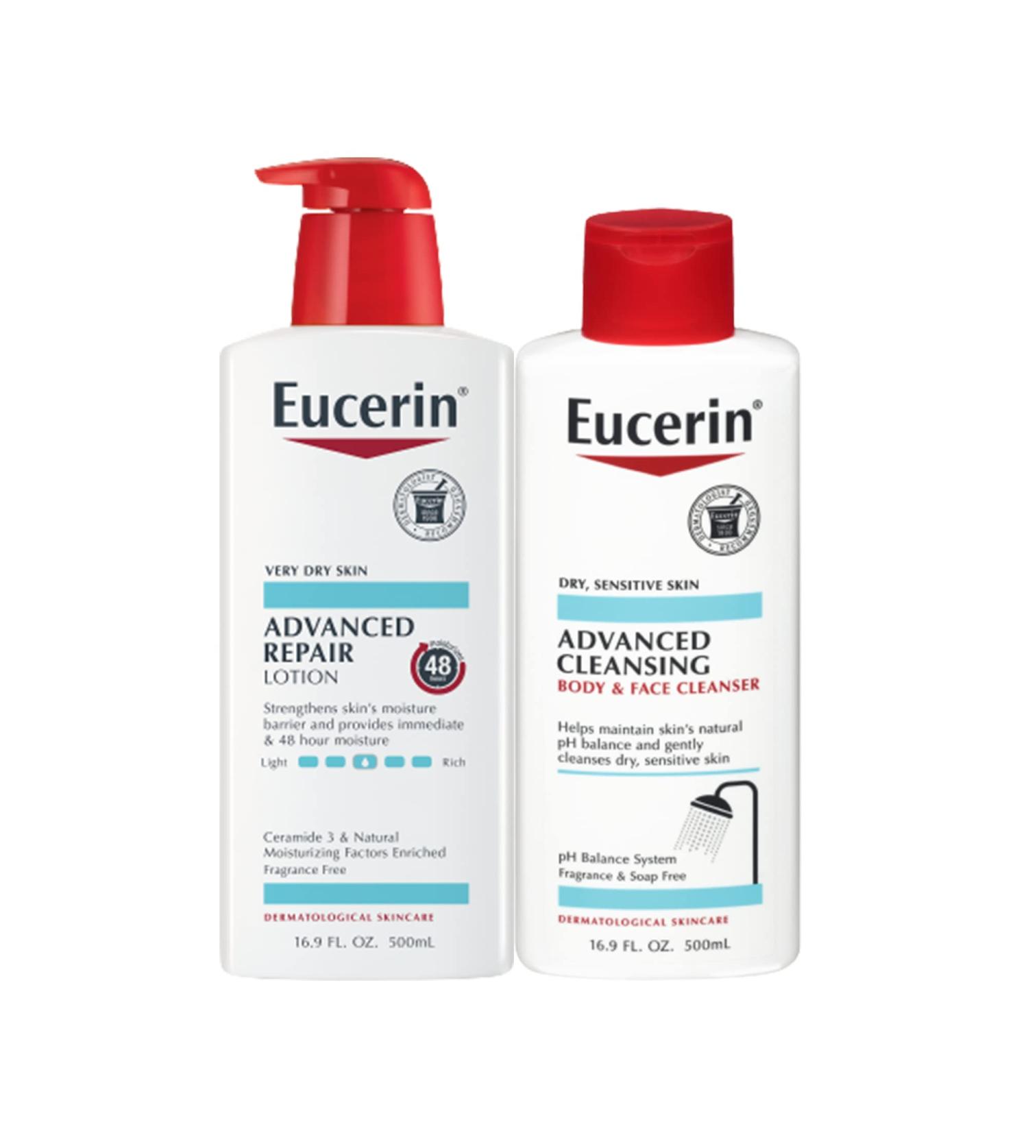 Eucerin Advanced Repair Body Lotion & Cleanser Bundle - 16.9 Fl Oz Pump Bottle Set - Buy Online on GoSupps.com