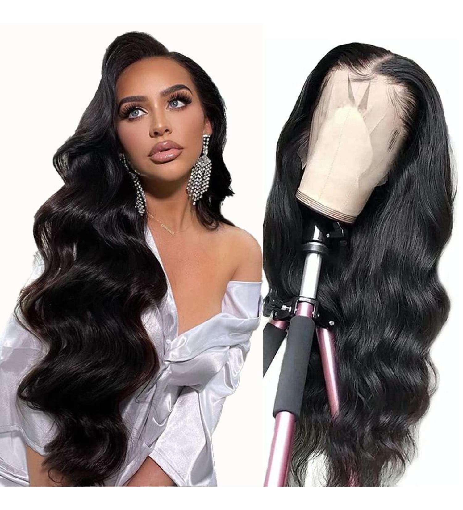 30 Inch Body Wave Lace Front Wig | Human Hair 13x4 HD Transparent Lace Frontal | Pre Plucked 180% Density | Glueless Wigs For Black Women | Natural Color - Buy Online on GoSupps.com