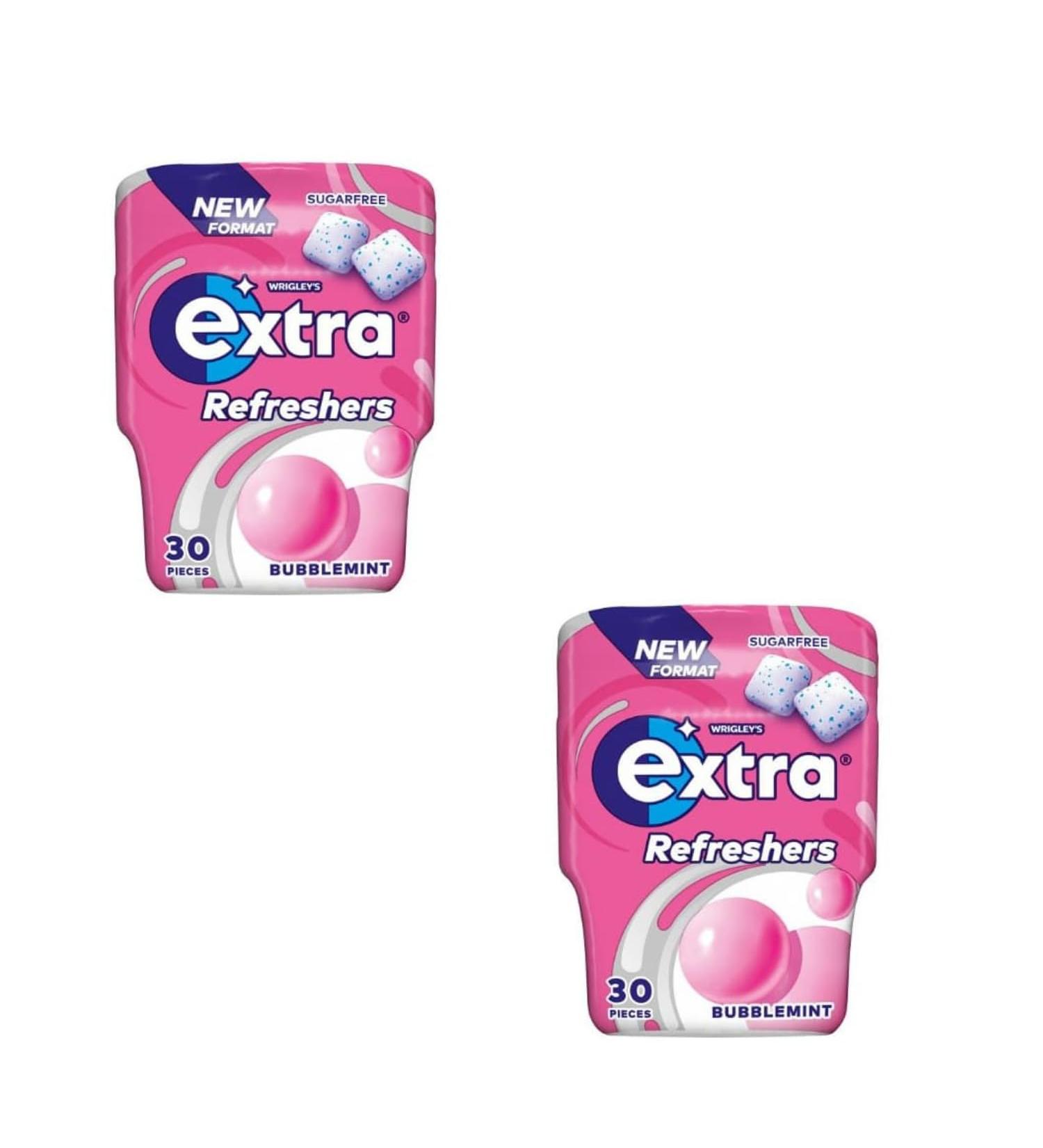 Wrigley Extra Refreshers Chewing Gum Bubblemint - Pack of 2 x 30 Pcs - Sugar-Free Chewing Gum With Sweeteners