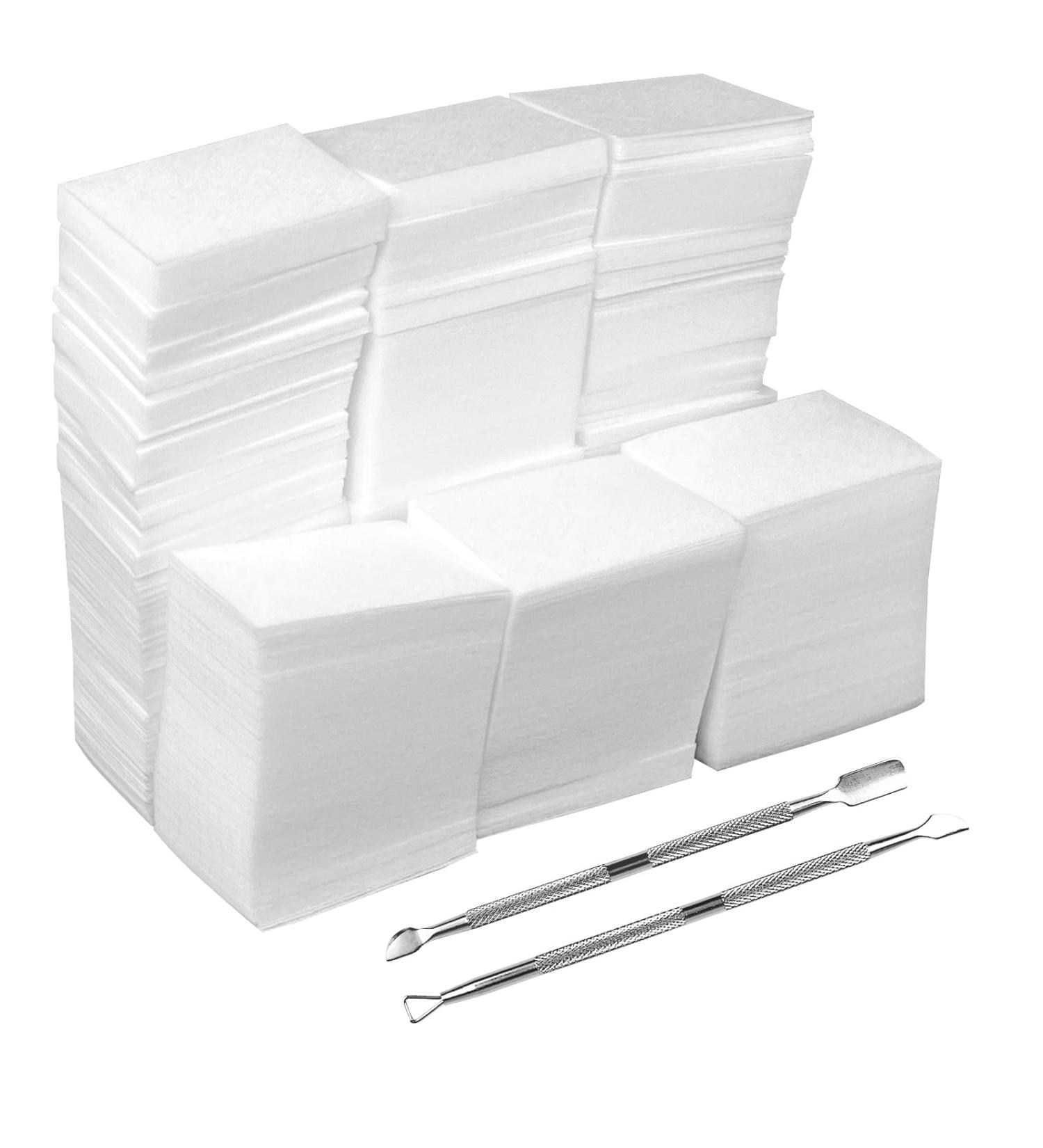 1000 Pcs Lint Free Nail Wipes - Gel Polish Remover Pads + 2 Cuticle Pushers for Home & Salon Manicure - Absorbent Nail Care Essentials - Buy Online on GoSupps.com
