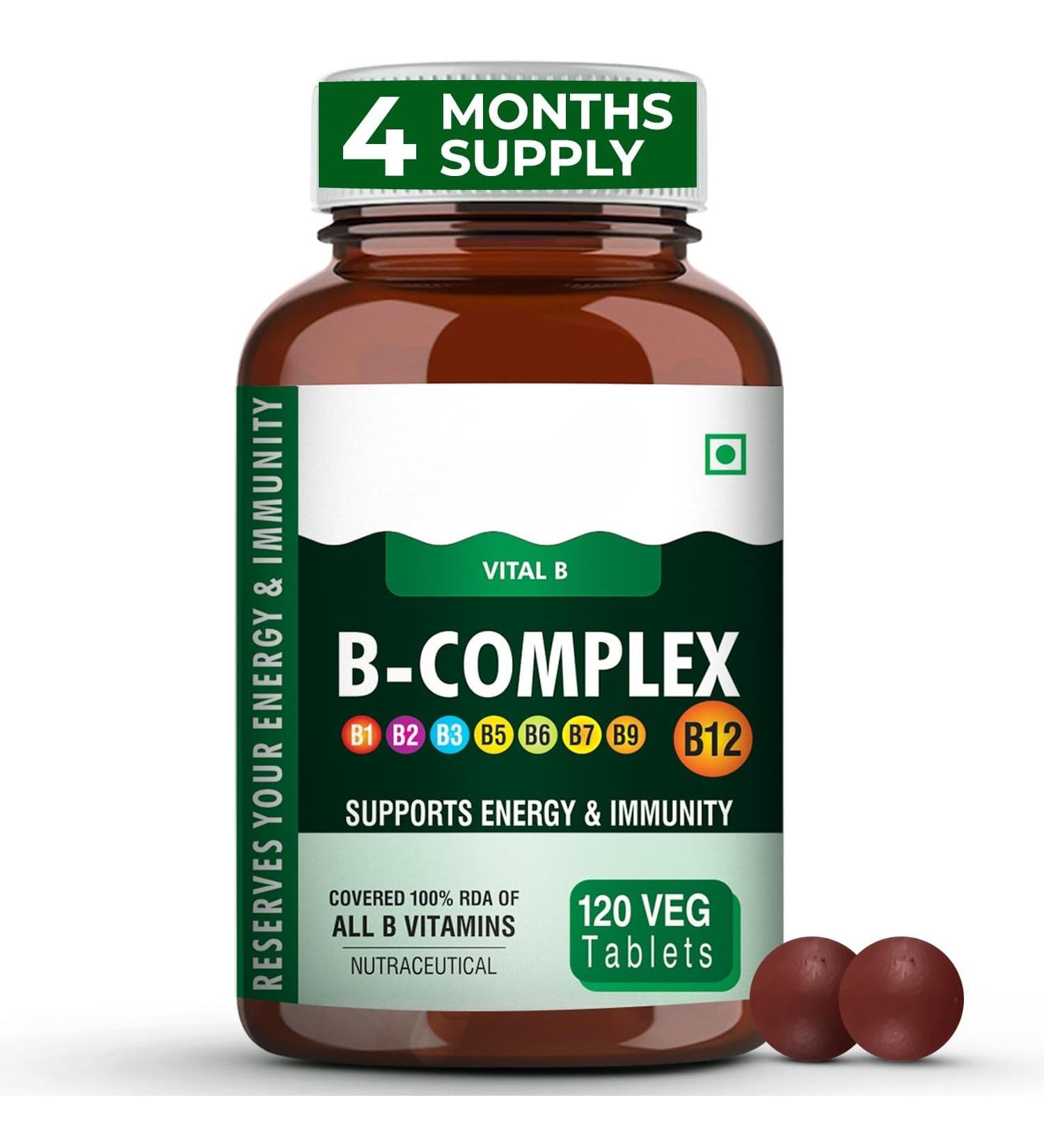 TU Vita B Complex Vegetable Capsules 100% RDA B Vitamins (B1 B2 B3 B5 B6 B7 B9 B12) Vitamin C Calcium Iron Zinc Potassium Folic Acid 120 Count - Buy Online on GoSupps.com
