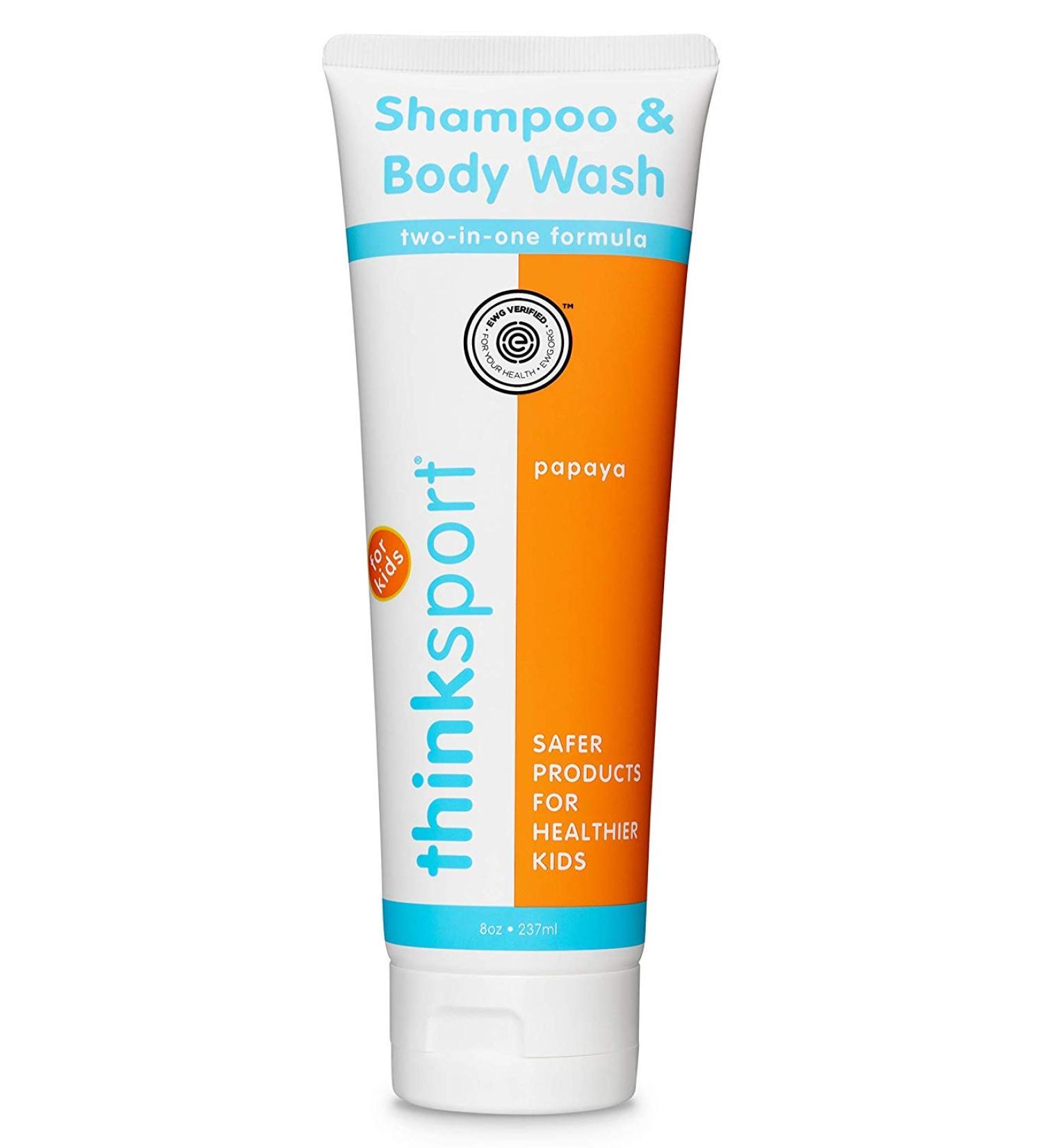 Thinksport Kids Shampoo & Body Wash | Tear Free  EWG Verified  Free of Parabens  Phthalates | Clean  For Hair & Body  Sensitive Skin - Papaya  8oz (TUSHAMPK) Fresh 8 Fl Oz (Pack of 1)