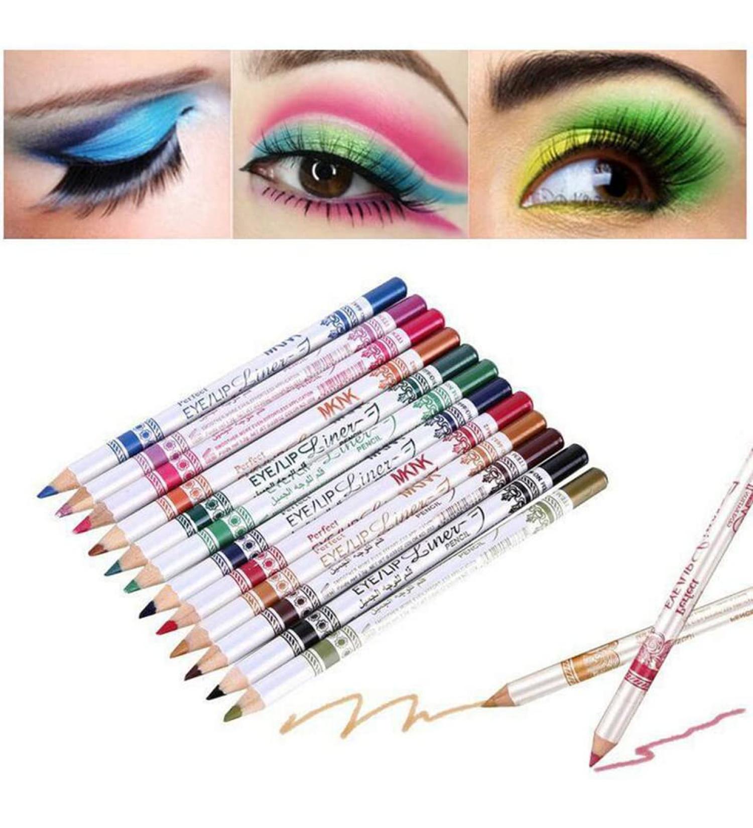 Waterproof 12 PCS Ultra Bright Colors Durable Eyeliner Eyebrow Eyeshadow Lip Liner Pencil Pen Cosmetic Makeup Set Kit Tools - Buy Online on GoSupps.com