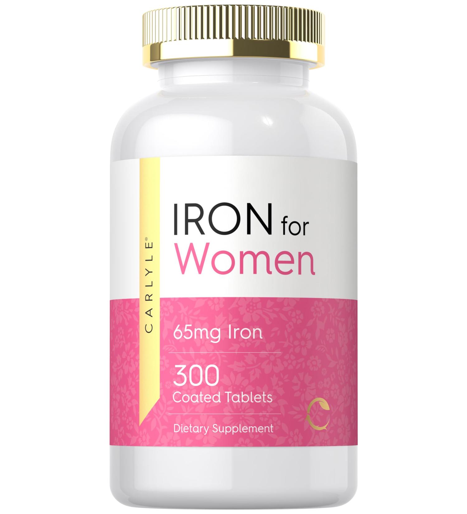 Carlyle Iron Supplement for Women 65mg | 300 Coated Tablets | Vegetarian Non-GMO & Gluten Free - Buy Online on GoSupps.com