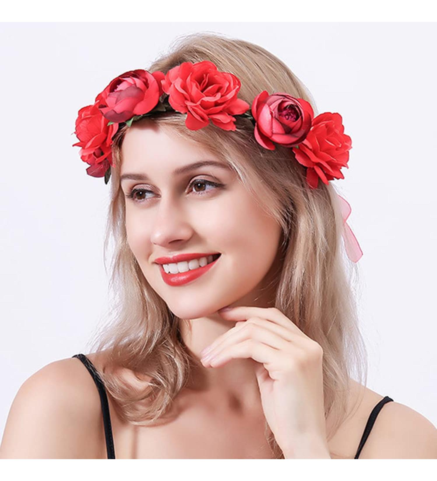 Wiwpar Red Rose Floral Crown Headband - Adjustable Flower Wreath Garland for Wedding & Party Women s Hair Accessory - Buy Online on GoSupps.com