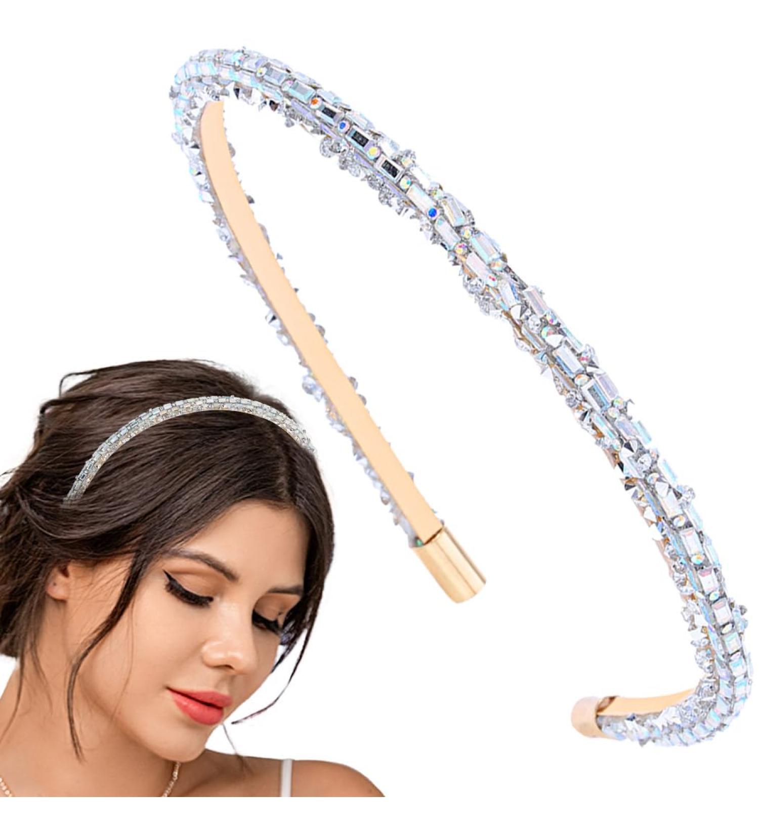 Flayem Rhinestone Headband Wedding Bridal Hair Hoop Narrow Crystal Headband Party Holiday Daily Hair Accessories for Women and Girls (White) - Buy Online on GoSupps.com