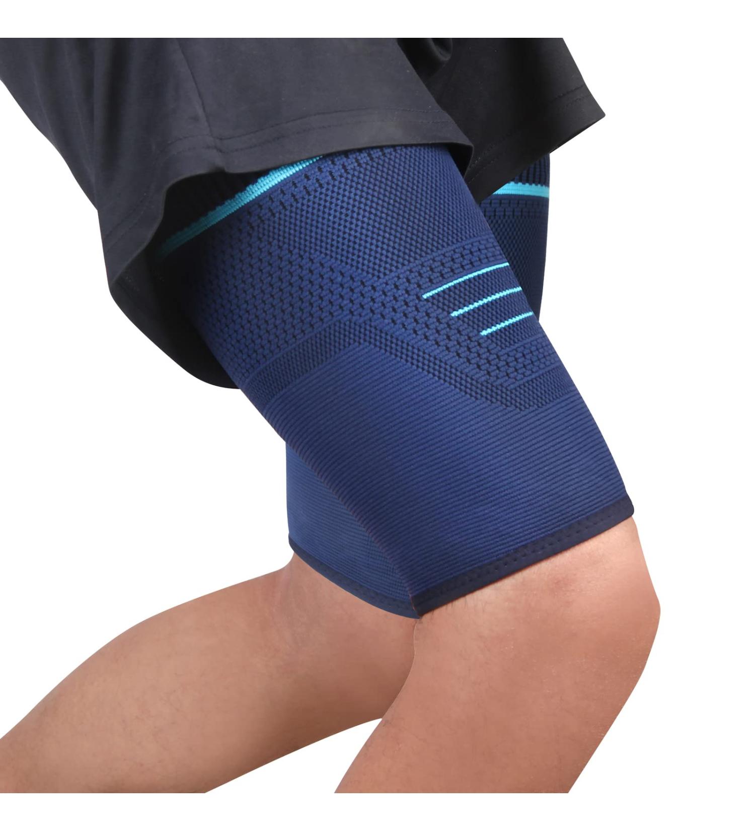 Ruilala Compression Thigh Bandage for Men & Women - Ventilated Support with Non-Slip Silicone for Muscle Tear Recovery - 2-Piece Set (Blue Medium) - Buy Online on GoSupps.com