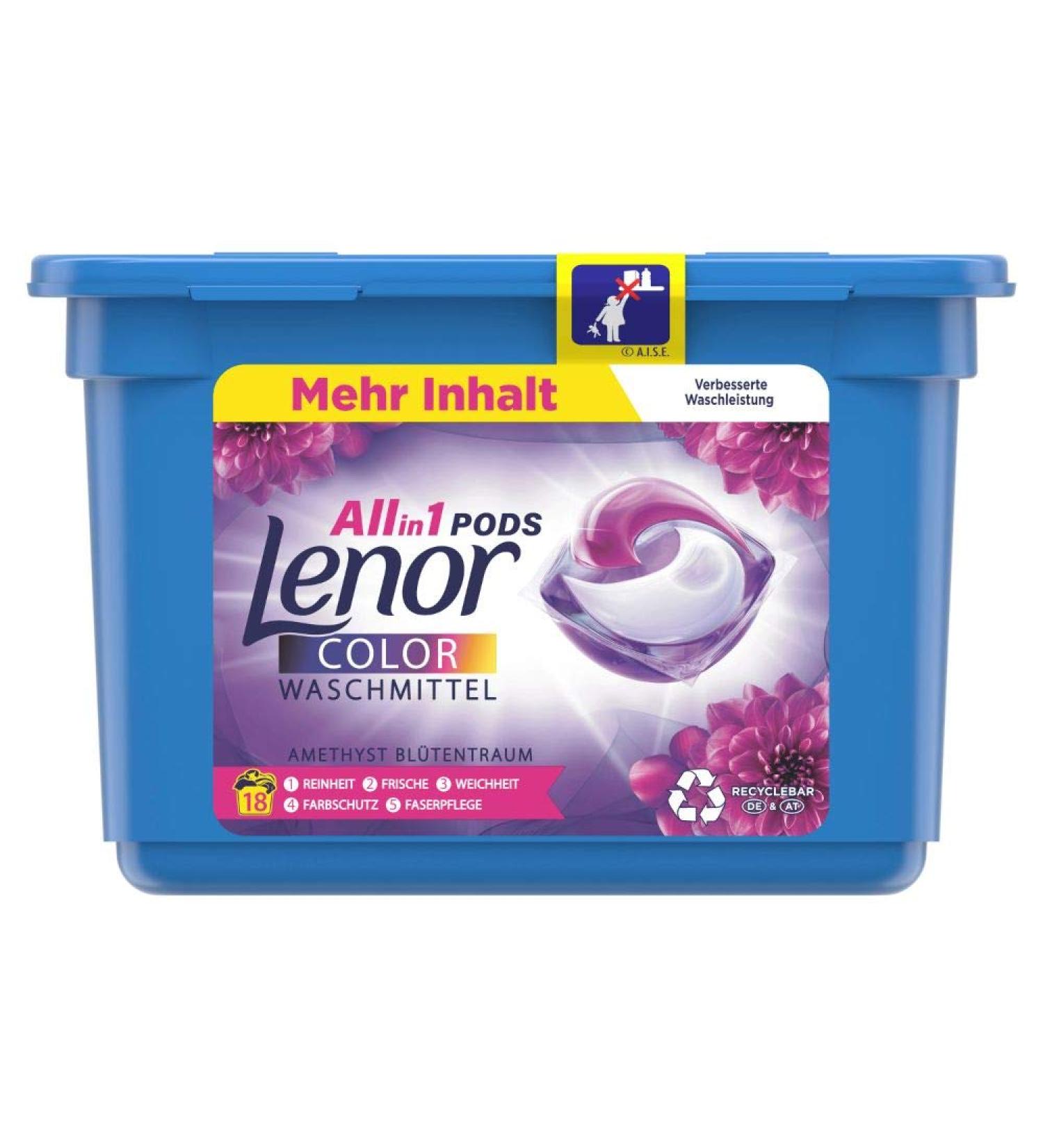 Lenor Detergent Pods All-in-1 - Color Protection Amethyst Flower Dream - 18 Wash Loads - Premium Laundry Solution - International Shipping Available - Buy Online on GoSupps.com