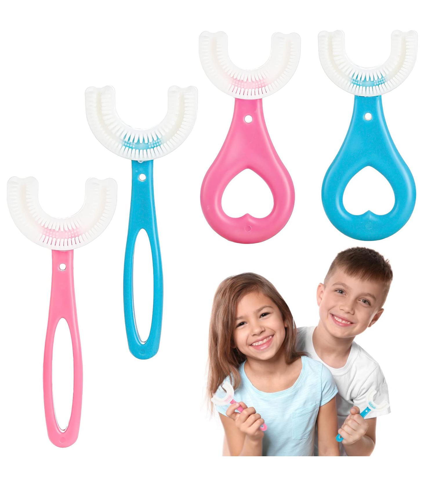 4Pcs Kids Toothbrush U Shaped Toothbrush Kids Baby Toddler Toothbrush with Food Grade Soft Silicone Brush Head 360 Oral Teeth Cleaning U-Shaped Toothbrushes for Toddlers Kids - Buy Online on GoSupps.com