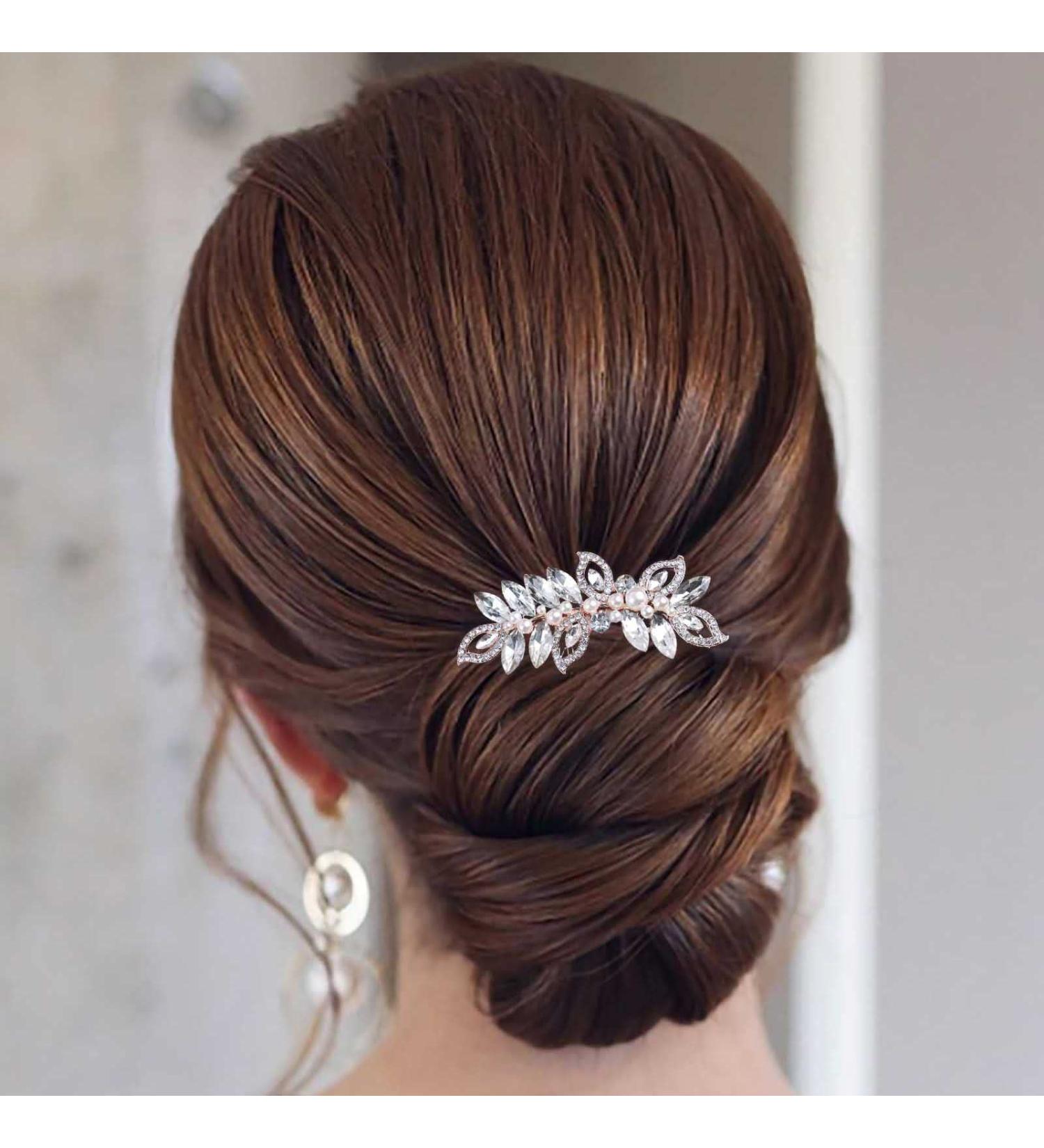 Aneneiceera Bride Wedding Crystal Hair Comb Clip Gold Hair Side Combs Pearl Hair Comb Leaf Rhinestone Headpieces Bride Hair Piece bridesmaid Hair Accessories for Women and Lady Girls - Buy Online on GoSupps.com