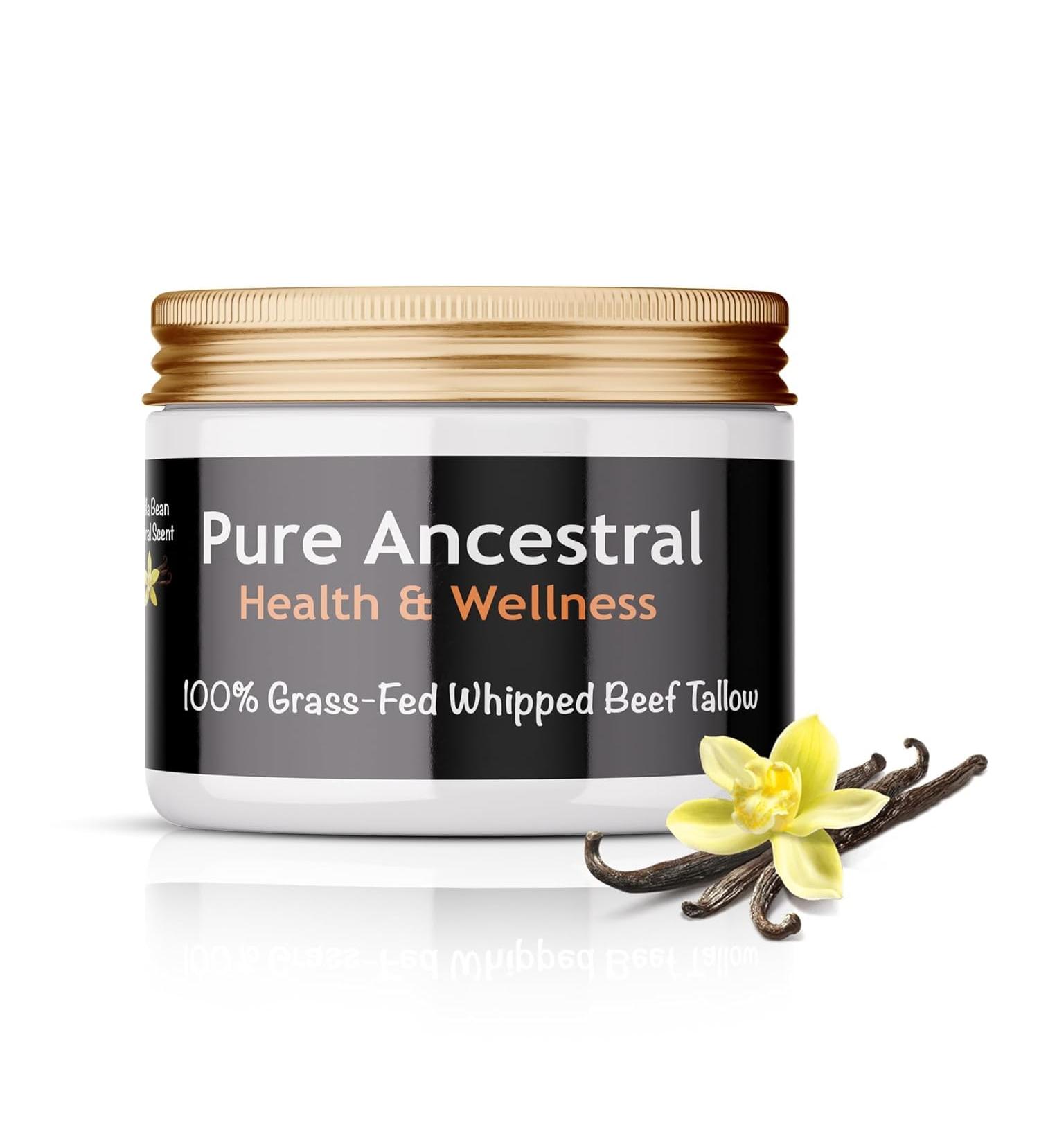 Pure Ancestral Health & Wellness 100% Grass Fed Beef Tallow for Skin Care - Face + Body - Whipped Moisturizer for Sensitive Skin - Natural Lotion | Travel Size 2 Oz. (Vanilla Scented) 2 Oz (Travel Pack) - Buy Online on GoSupps.com