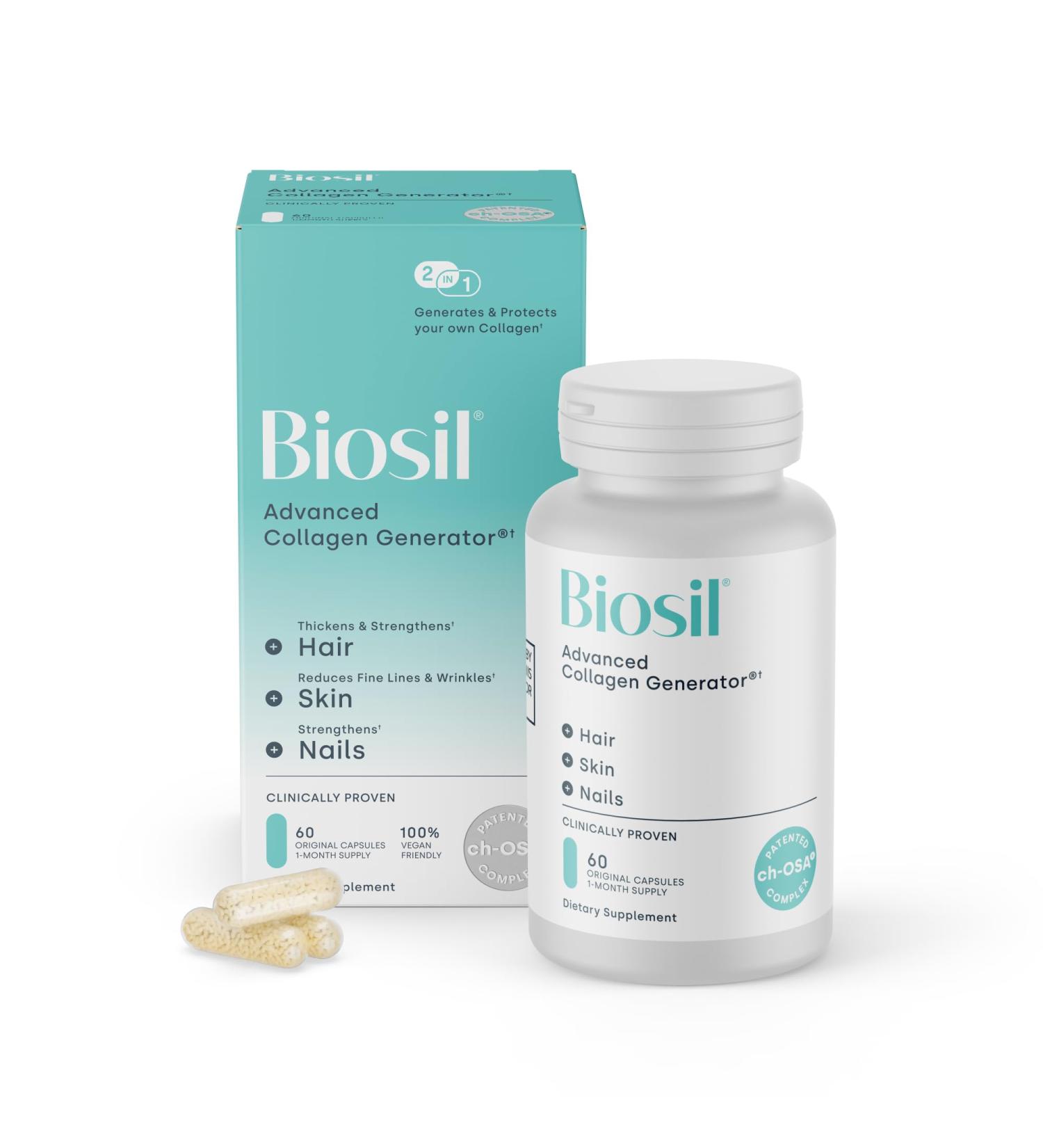 Biosil Collagen Booster Supplement - 60 Original Capsules - Patented ch-OSA Activator for Skin Hair Nails & Joints - Supports Natural Production - 30-Day Supply 60 Original Caps (Pack of 1) - Buy Online on GoSupps.com
