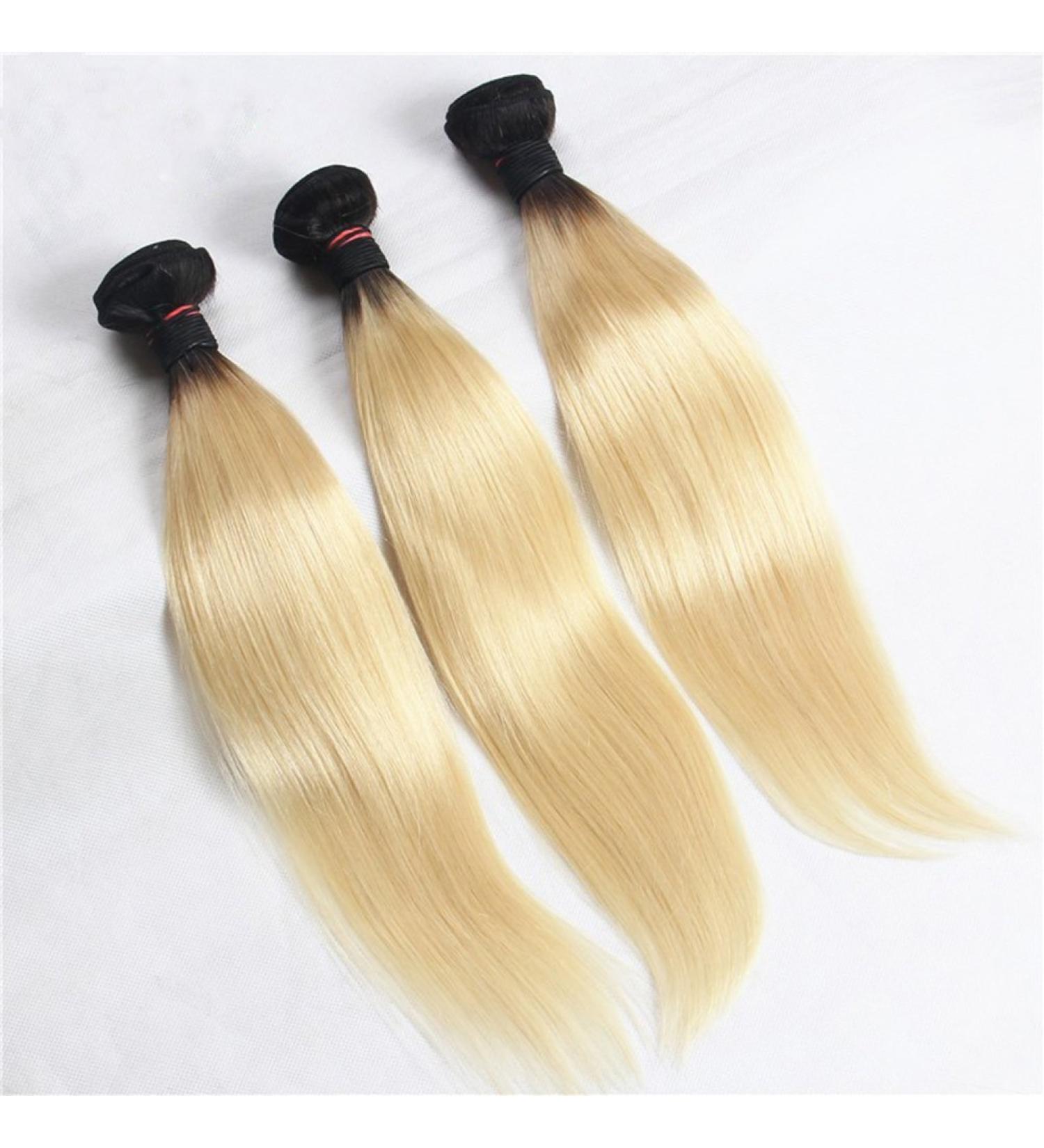 Remeehi 100g Peruvian 1B 613 Ombre Human Hair Extensions - Two Tone Blonde Silk Straight 18 - Buy Online on GoSupps.com