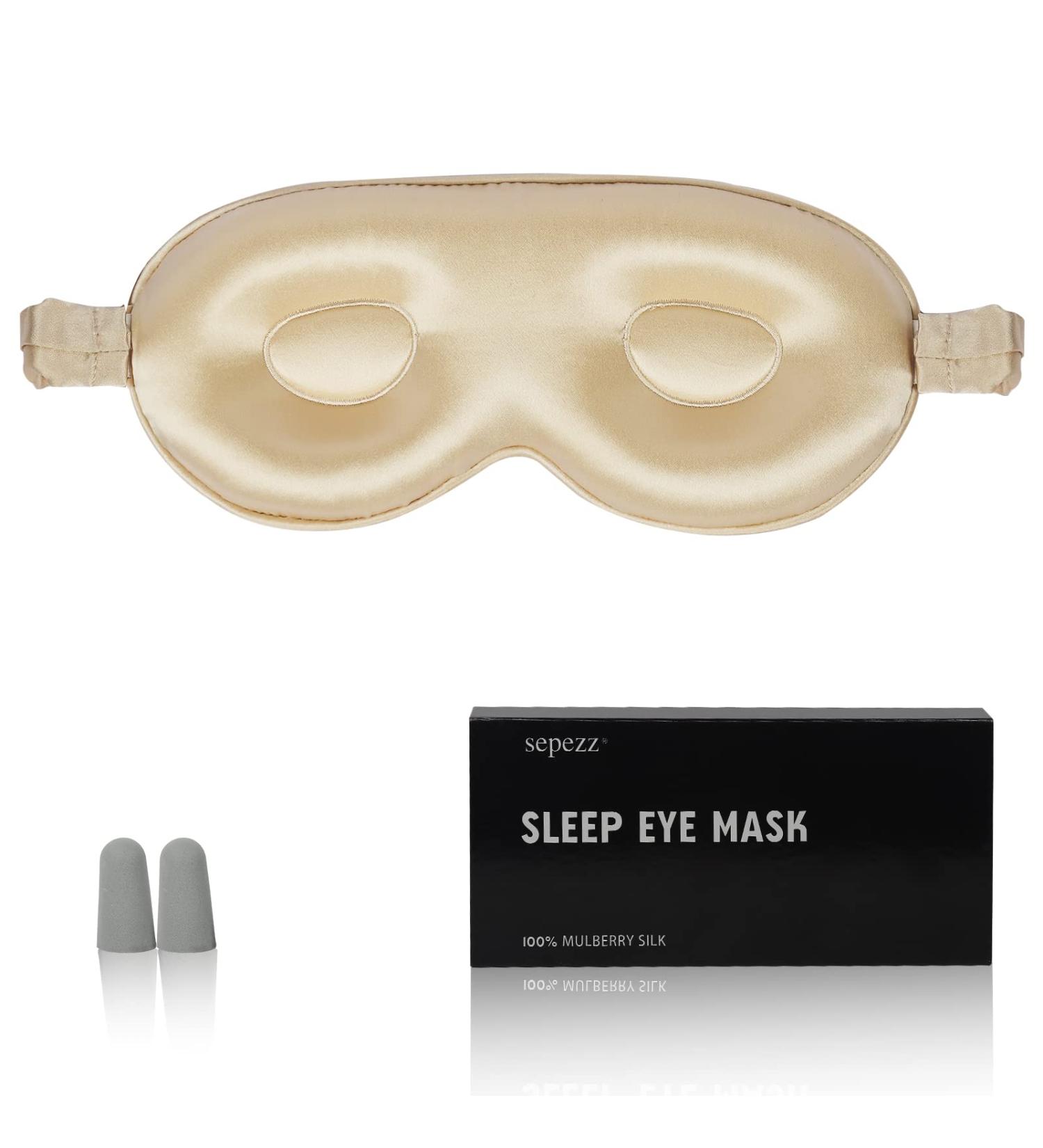 100% Mulberry Silk Sleeping Mask - Adjustable Eye Mask for Women and Men - Ideal for Travel, Home, and Office - Black (3D Gold) - Buy Online on GoSupps.com