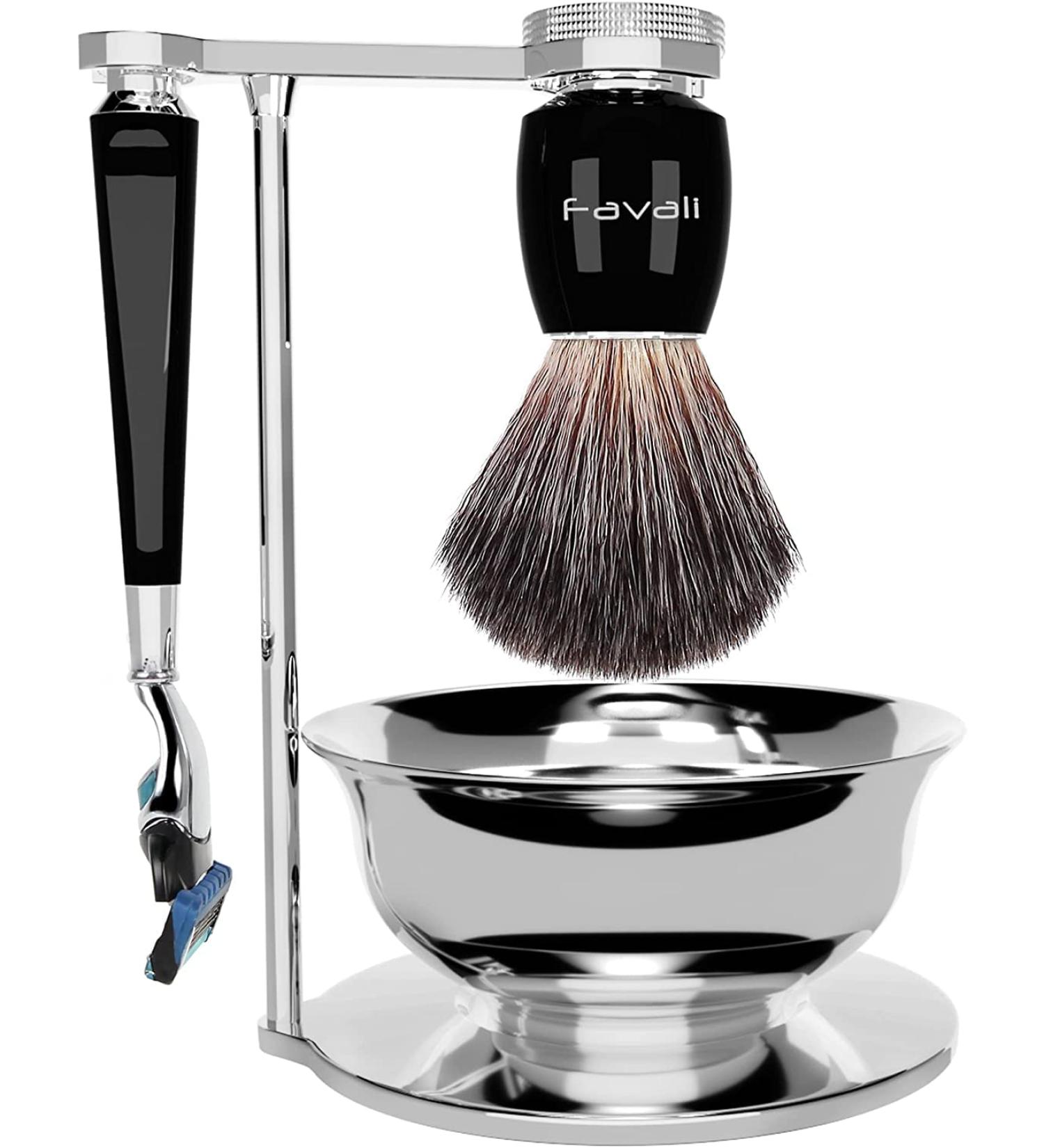 Favali 4-in-1 Razor Brush Set - Luxurious Stainless Steel Shaving Kit for Men - Perfect Gift with Fusion 5 Blades - Buy Online on GoSupps.com