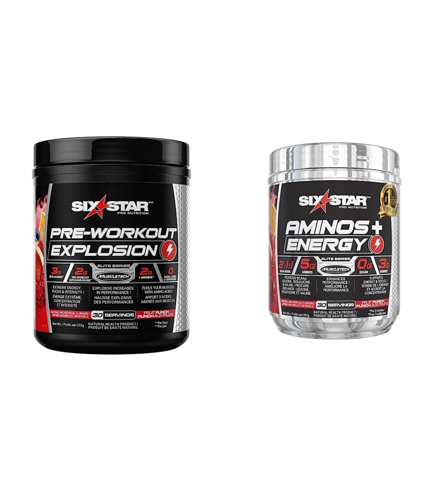 Pre Workout + Amino Plus Energy Six Star | Pre Workout Powder for Energy Focus and Intensity | BCAA Powder with Caffeine Workout Powder + Amino Plus Energy Fruit Punch 210 g (Pack of 1) - Buy Online on GoSupps.com