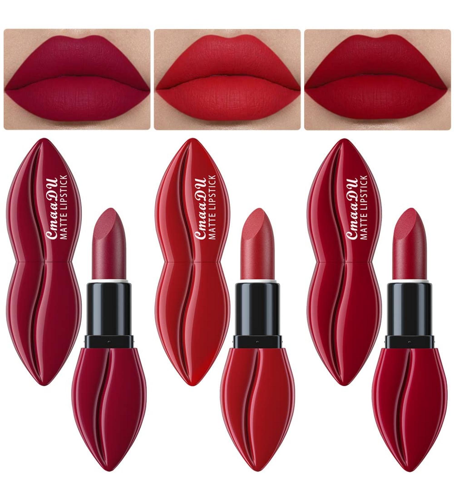 3Pcs Long-Lasting Smudge-Proof Matte Velvet Lipstick Set in Deep Ruby & Bright Red | Makeup Set for Women - Buy Online on GoSupps.com