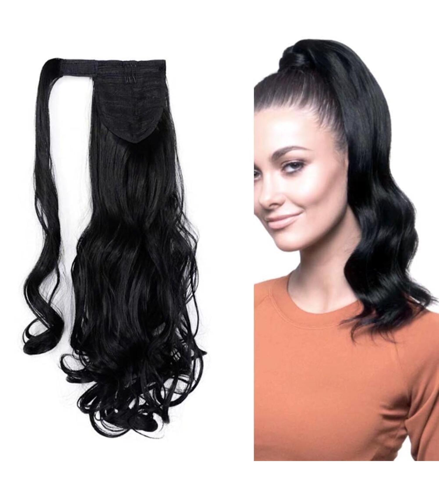 iLUU Ponytail Extension Long Curly Wavy Wrap Around Clip in Hair Extension 18 Inch Synthetic Hairpiece 100g Pony Tail Ponytail Hair Wig for Women - #1B Off Black #1B-off black - Buy Online on GoSupps.com