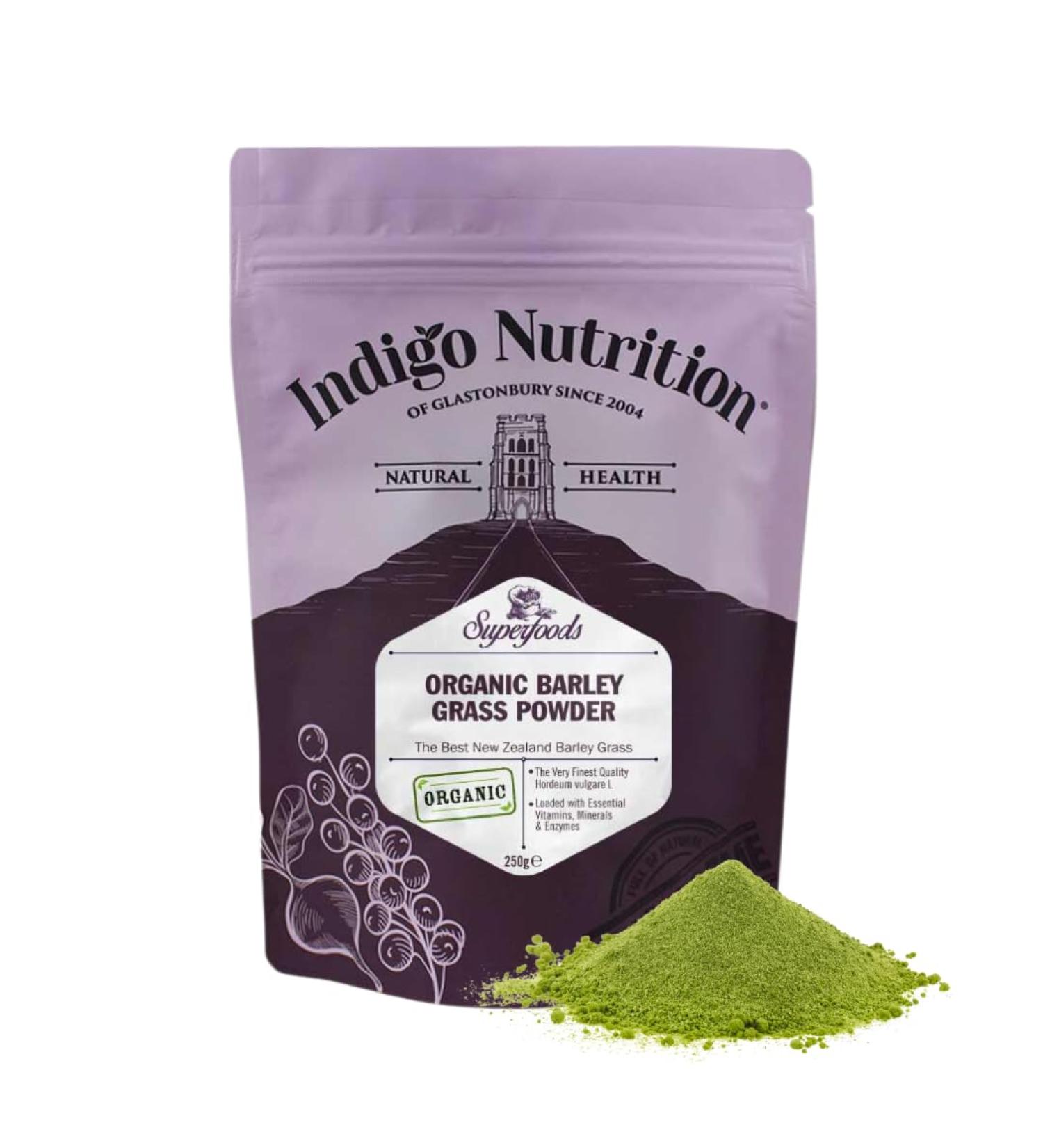 Indigo Herbs Organic New Zealand Barley Grass Powder 250g - Premium Quality Superfood - Buy Online on GoSupps.com