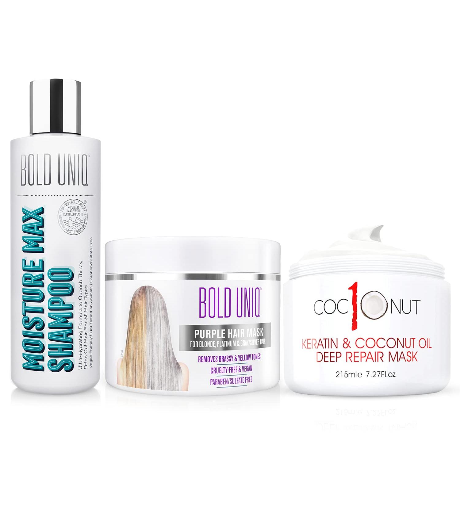 Purple Hair Mask & Coconut Hair Mask Bundle for Blonde, Platinum, Silver, Gray, Ash & Brassy Hair - Moisturizing Shampoo - Paraben & Sulfate Free - Cruelty-Free & Vegan - Buy Online on GoSupps.com