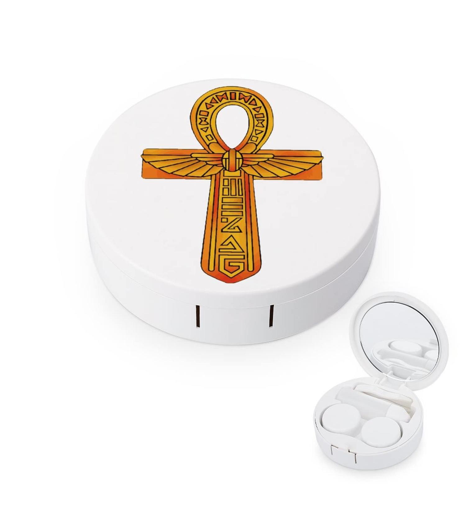 Egyptian Symbol Round Case For Contact Lens Kit Storage Box with Mirror Printed - Buy Online on GoSupps.com