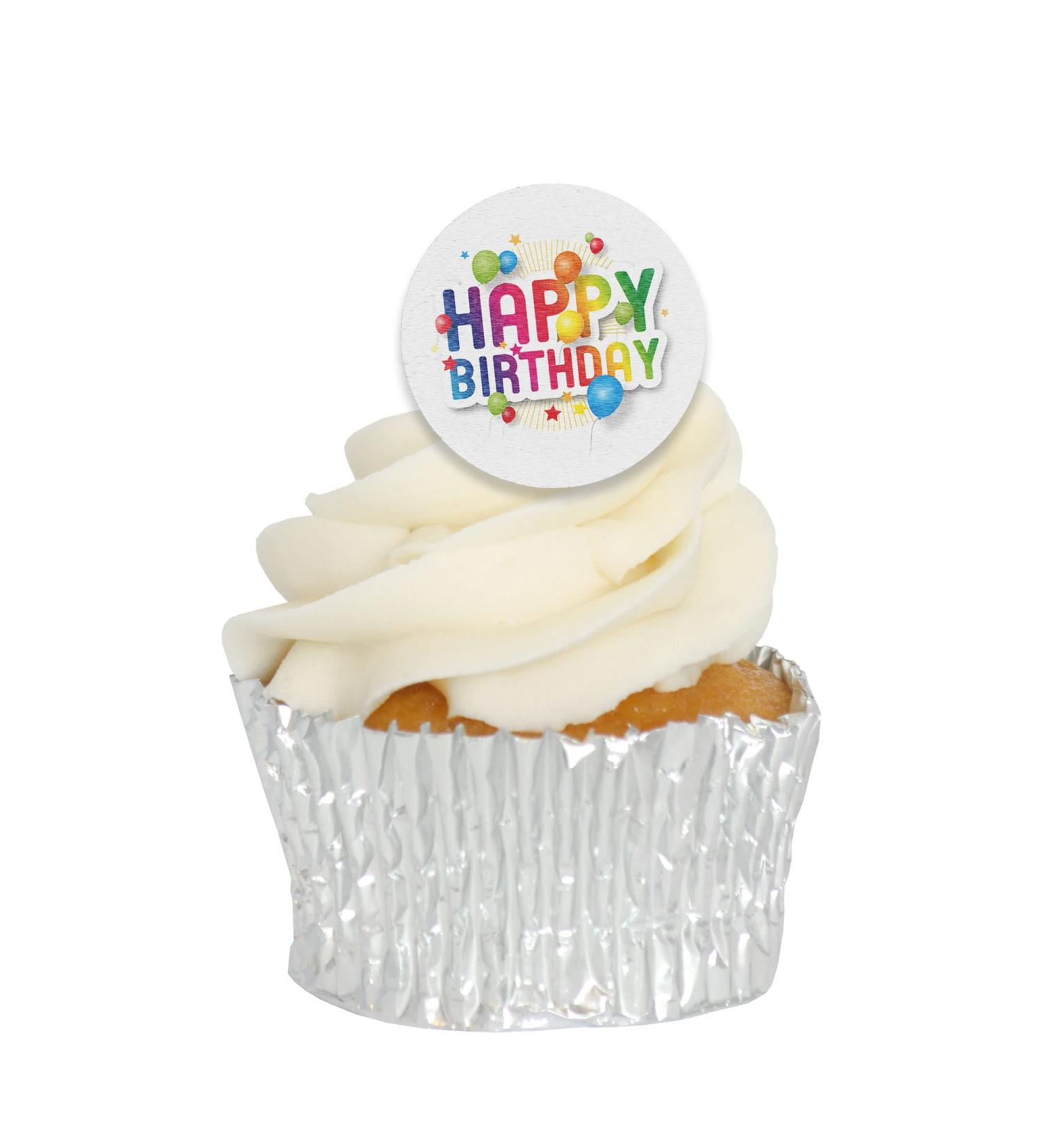 Edible Wafer Happy Birthday Pre-Cut Cupcake Toppers - 24pc
