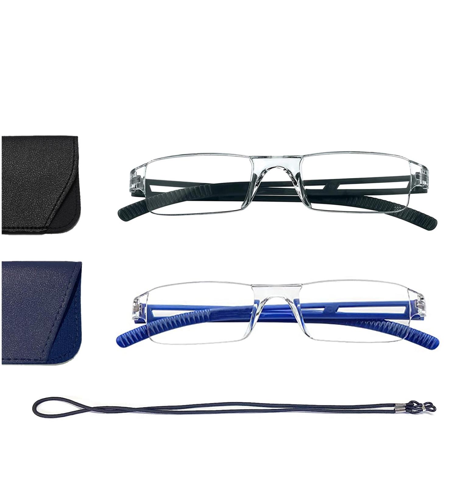 Hubeye 2-Pack Frameless Reading Glasses | Anti-Blue Light Aid for Men & Women | Light & Convenient | 2.25 Diopters | Includes Glasses Holster - Buy Online on GoSupps.com