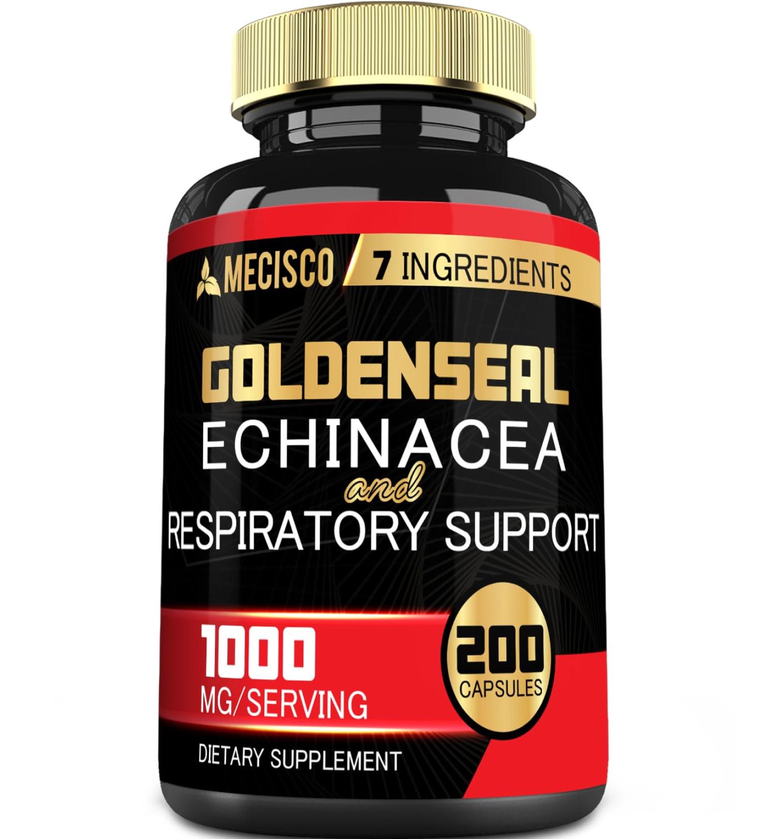 Goldenseal Root Capsule Organic with Echinacea Mullein Leaf Plantain & More - 7 Premium Herbal Supports Immune System Digestive Health Smooth Breathing and Body Management - 200 Capsules 200 Count (Pack of 1) - Buy Online on GoSupps.com