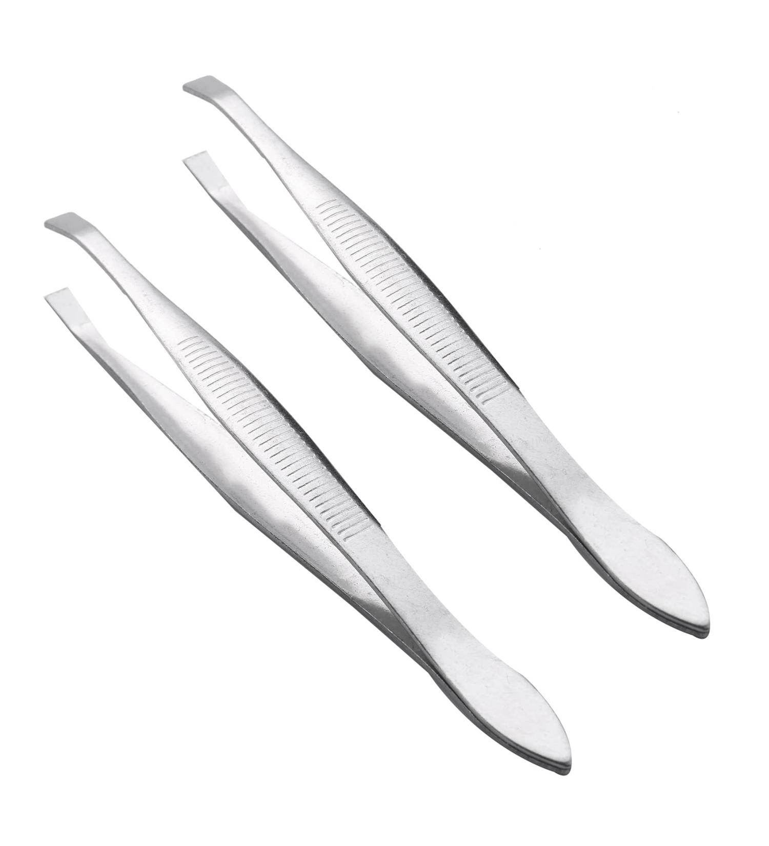 Fegtrtyoa 2X Silver Tone Slanted Flat Tip Metal Hair Eyebrow Tweezer Cosmetic Tool for Lady - Buy Online on GoSupps.com