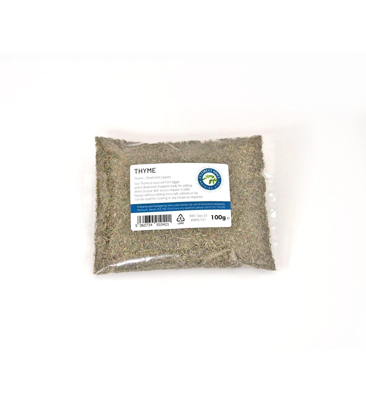 Premium Food Grade Chopped Dried Thyme 100g - High Quality Herb for Cooking - Buy Online on GoSupps.com