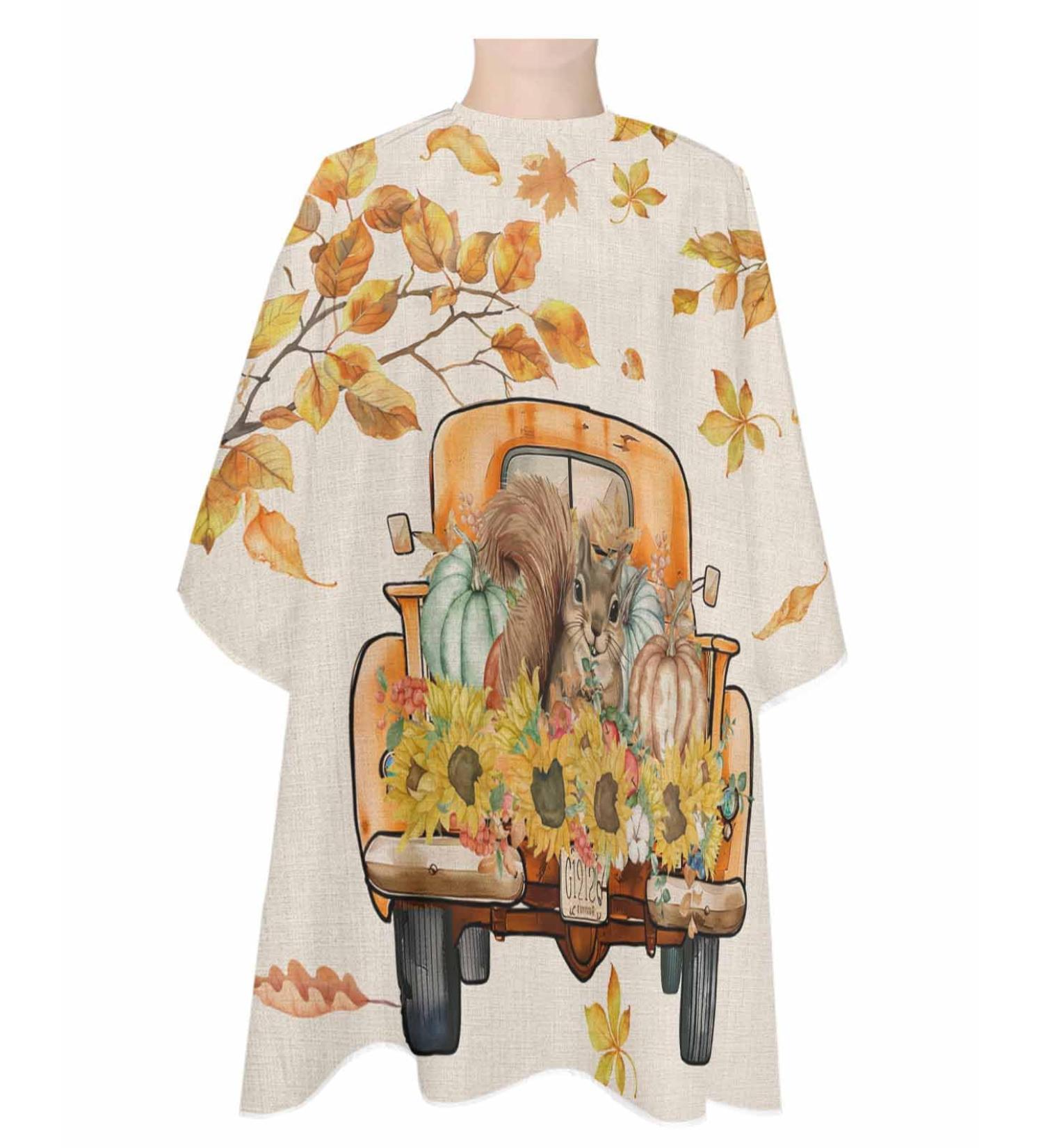 Buy Fall Squirrel Pumpkins Barber Cape - Stylish Hair Cutting Cape for All Ages - Adjustable Retro Thanksgiving Design - 55x63 Inch - International Shipping Available - Buy Online on GoSupps.com