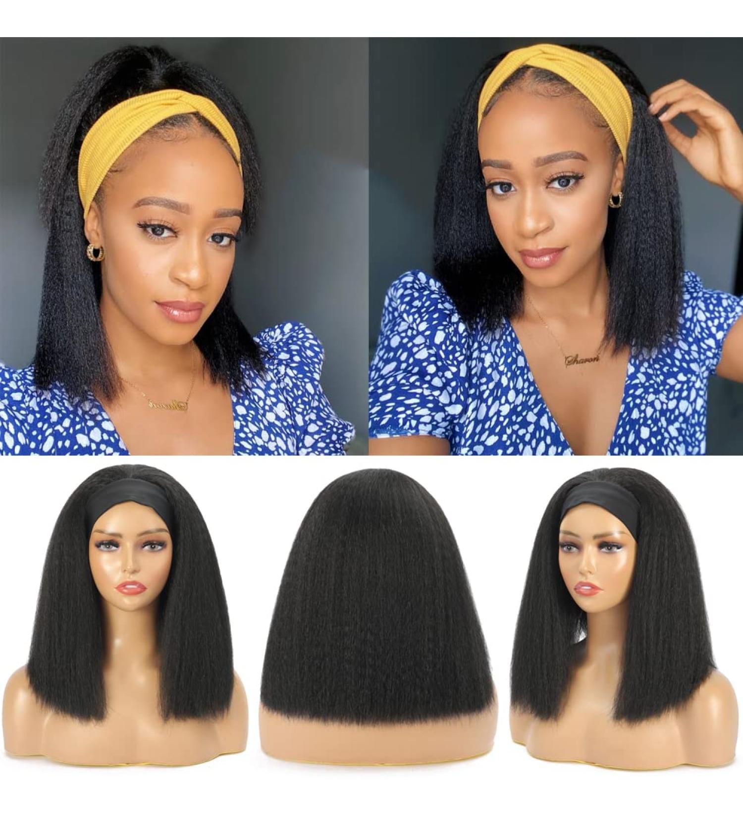 Kinky Straight Headband Wig for Black Women - 14 Synthetic Yaki Straight None Lace Front Wigs - Buy Online on GoSupps.com