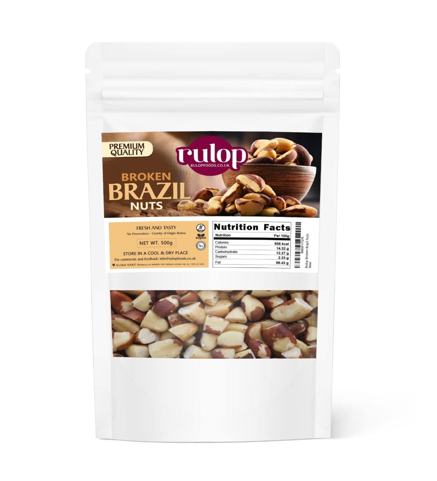 Rulop Broken Brazil Nuts 500g Raw Unsalted Brazil Nuts Vegan Premium Nuts Packed in a Resealable Pouch to Maintain Freshness - Buy Online on GoSupps.com