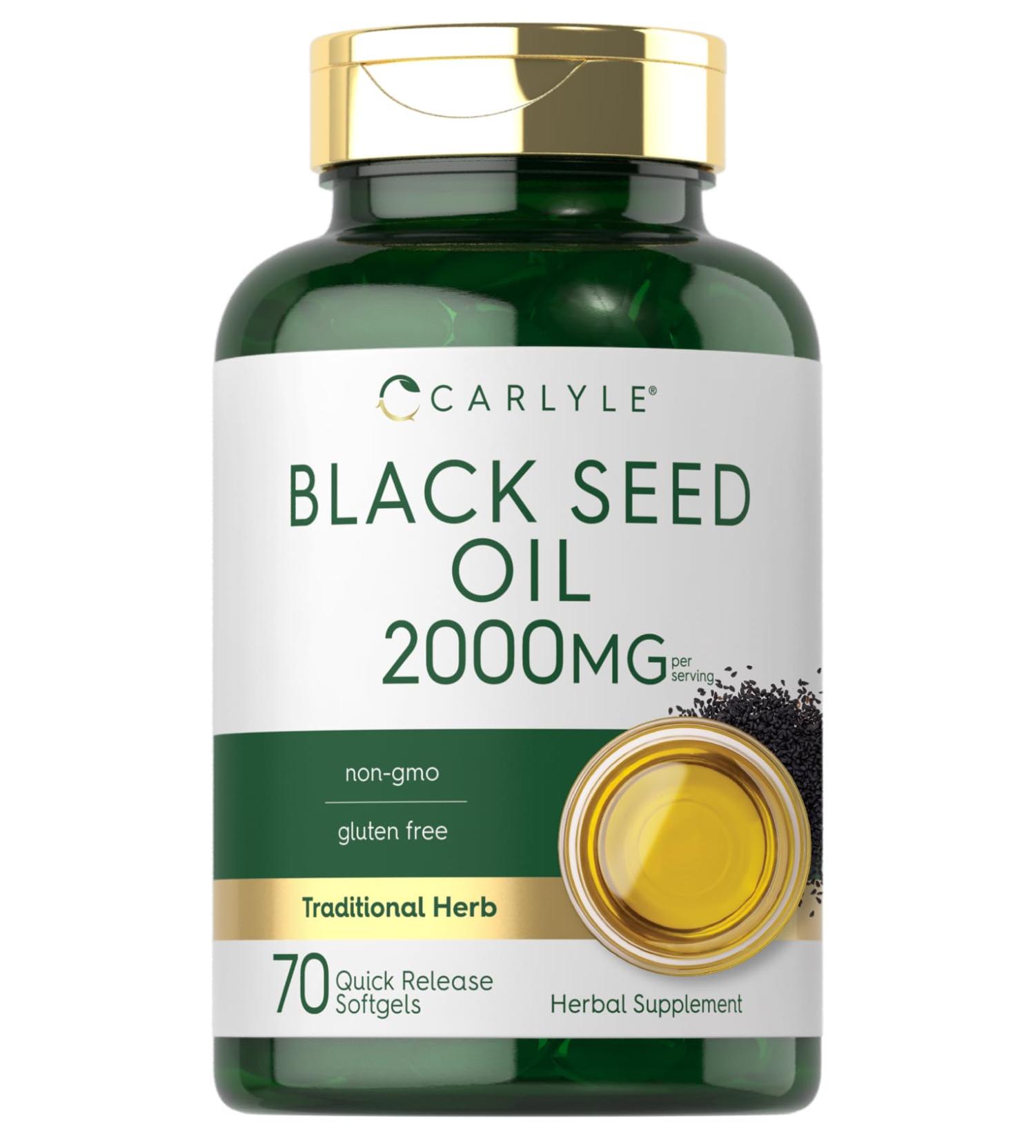Carlyle Black Seed Oil Softgel Capsules | 2000mg | 70 Pills | for Women & Men | Non-GMO Gluten Free Herbal Supplement - Buy Online on GoSupps.com