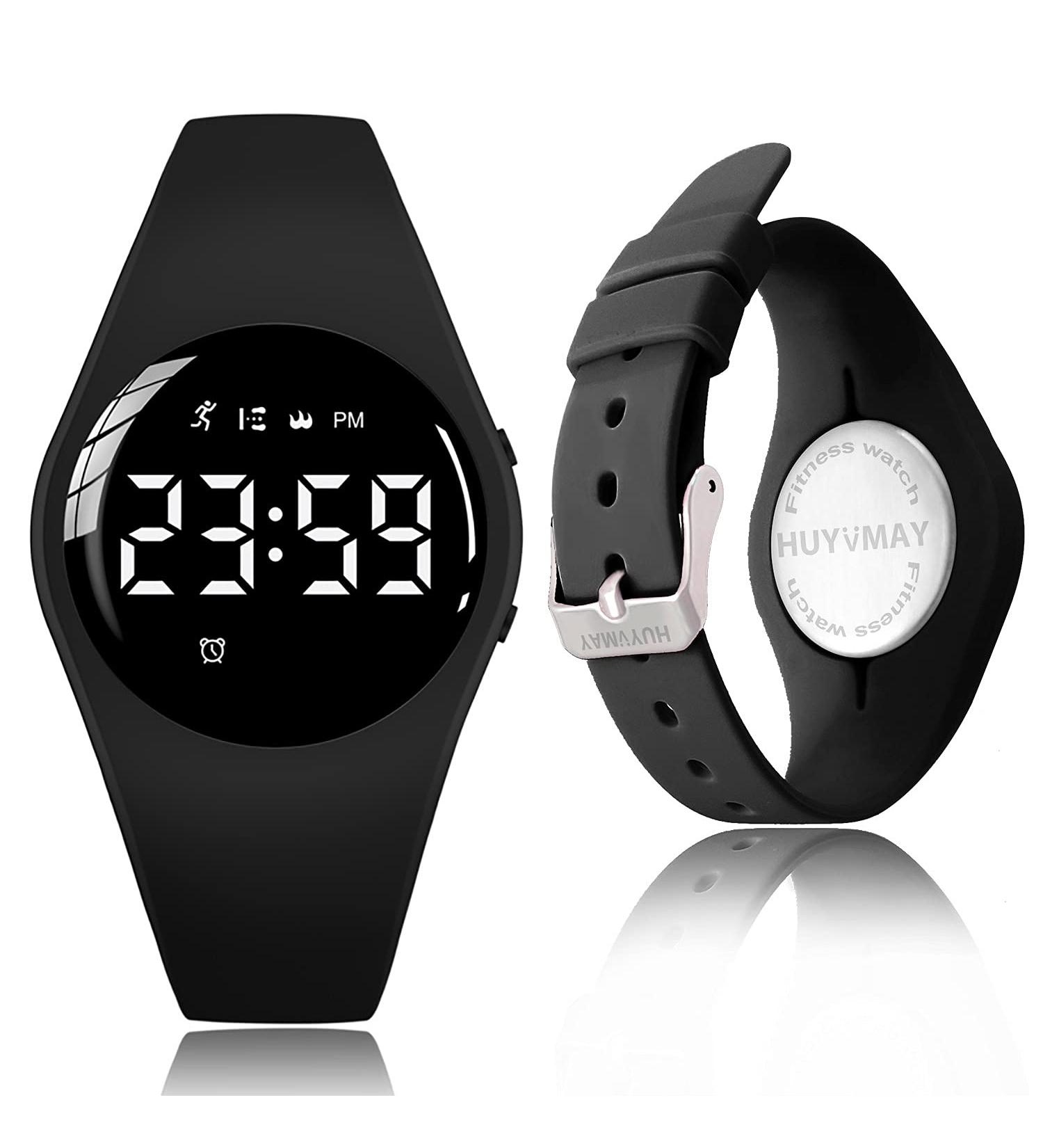HUYVMAY Fitness Tracker Pedometer Watch No App No Phone Required  USB Charge 1 Hour for 20 Days Use  IP68 Waterproof Watch with Alarm Clock Timer Distance Calorie Step Tracker for Kids and Women Black - Buy Online on GoSupps.com