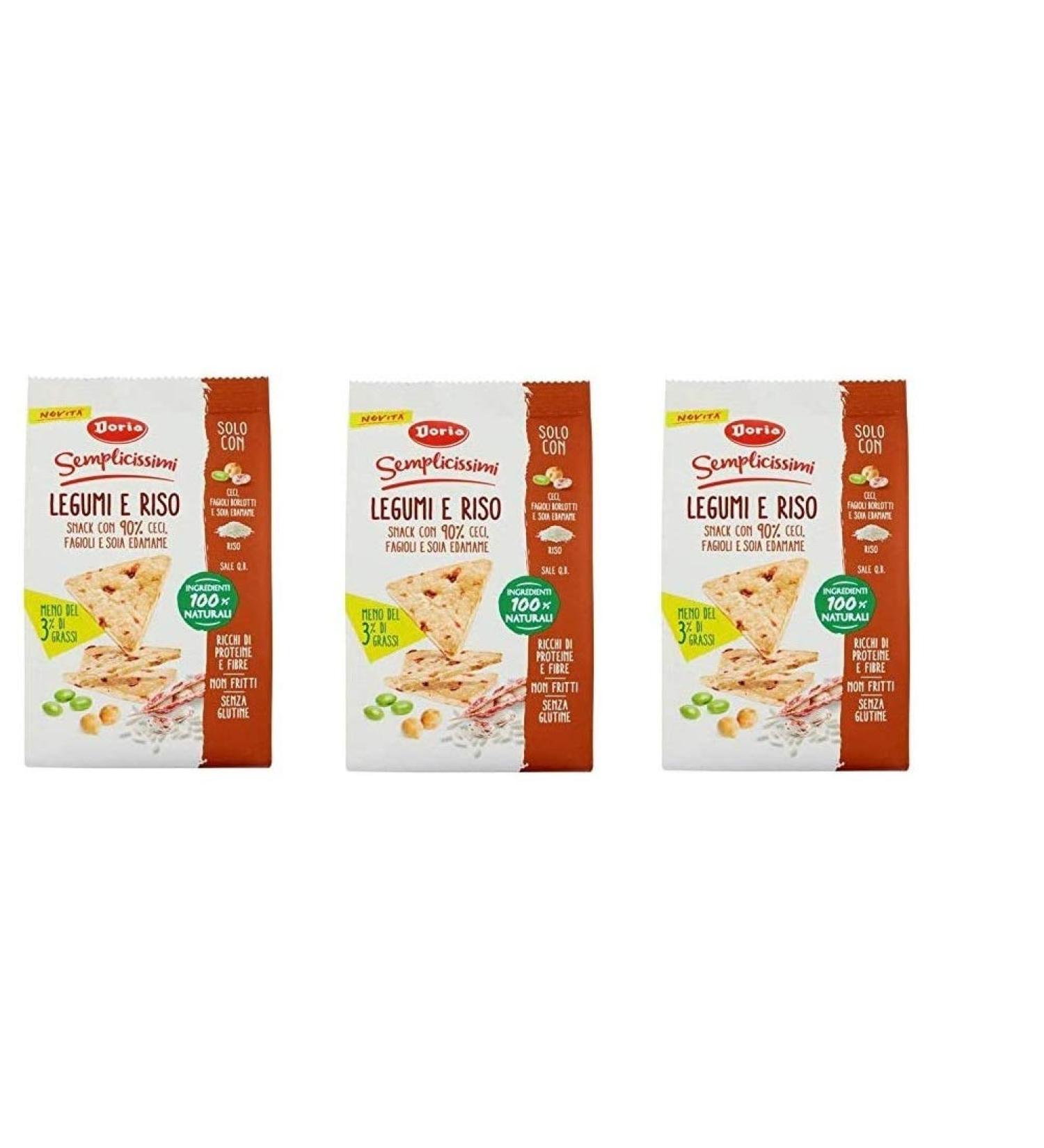 3x Doria Legumi e Riso Snack con Ceci Fagioli e Soia Edamame holly fruits and rice snack with chickpeas beans and edamame soy not fried 100 natural ingredients glutenfree 60 g