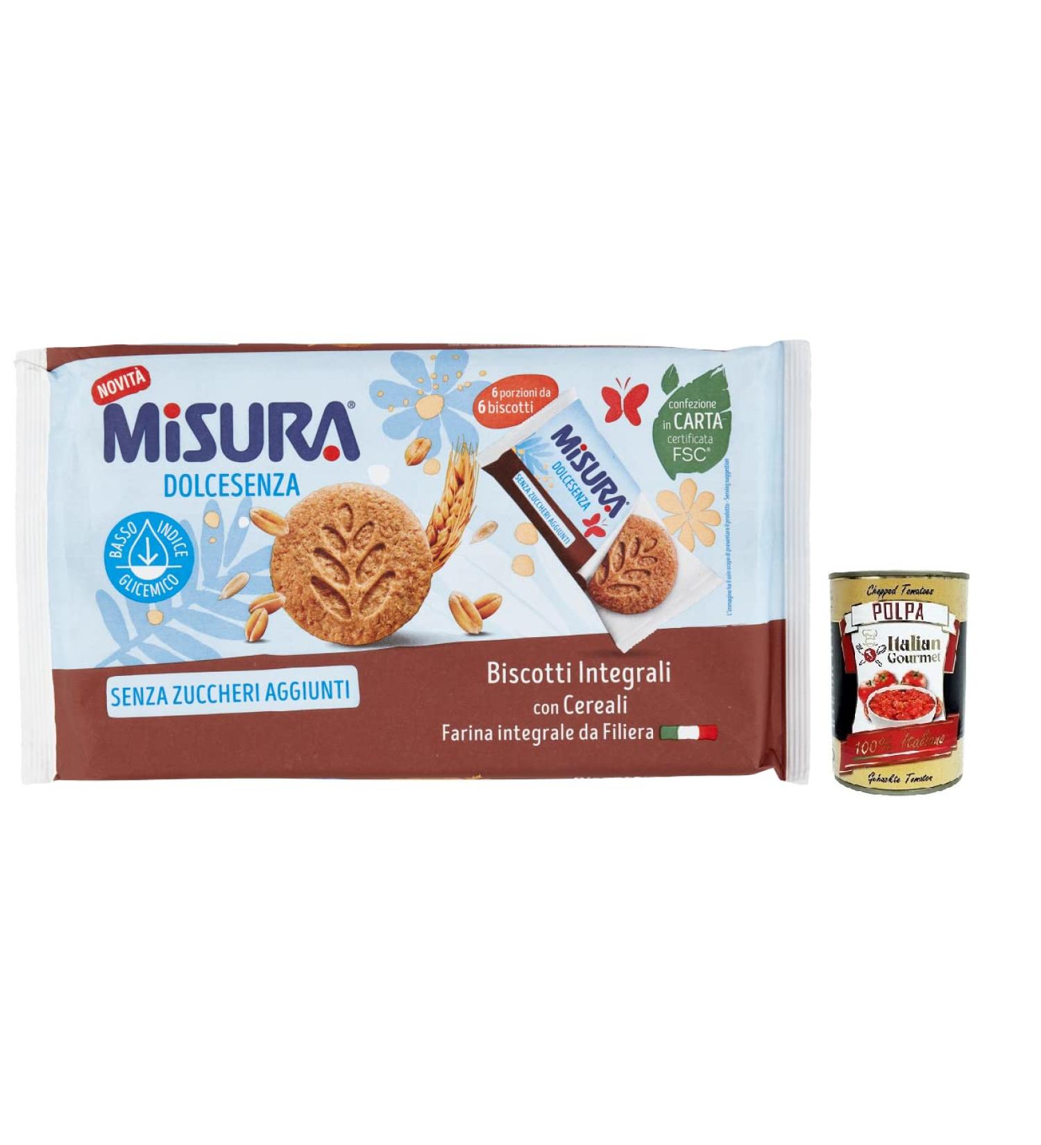 Misura Dolcesenza Biscotti Integrali con Cereali whole grain biscuits with cereals no added sugar 280 g Italian Gourmet Polpa di Pomodoro Box of 400 g - Buy Online on GoSupps.com
