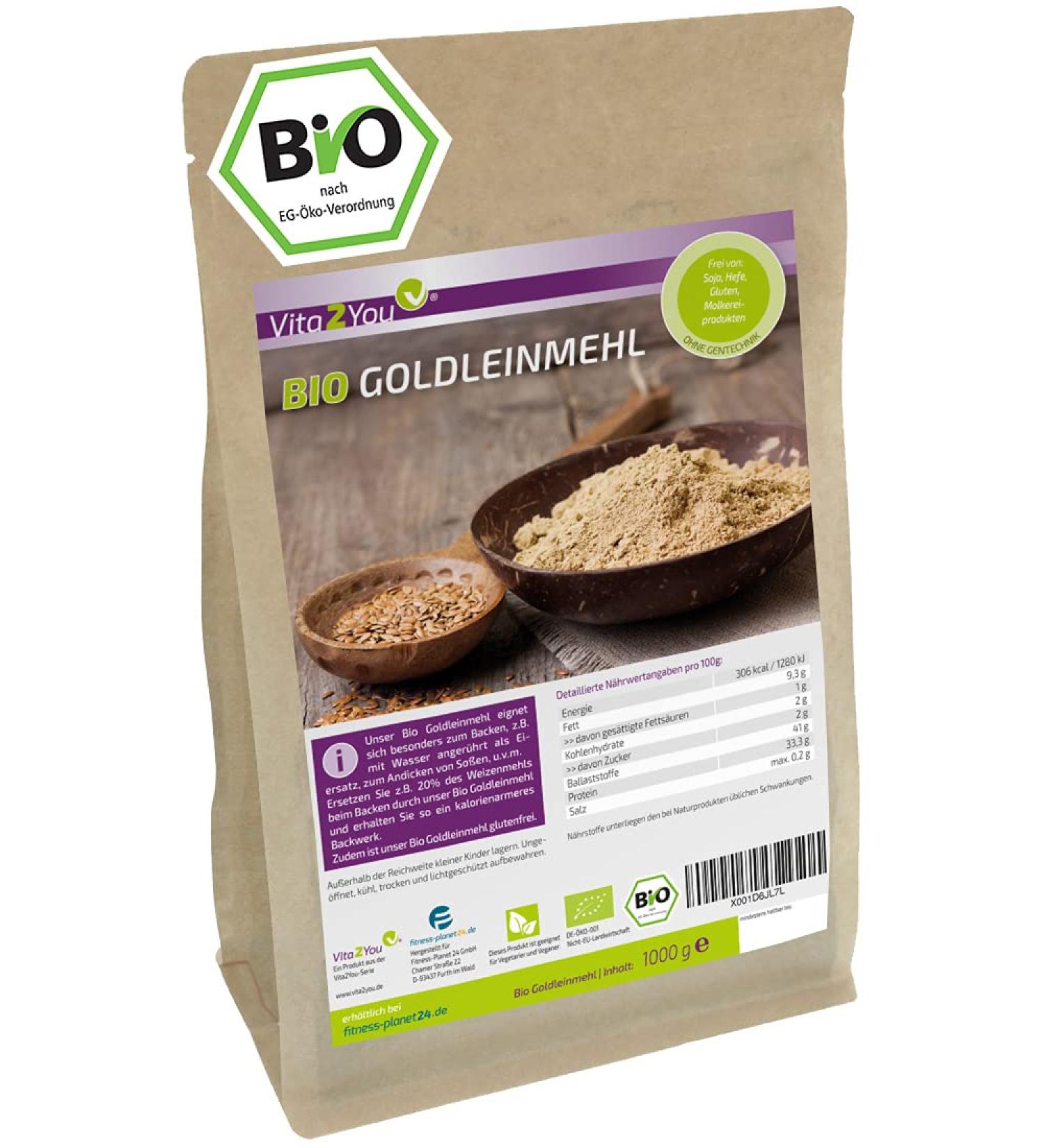 Vita2you Gold Linen Bio 1000g - Gluten-Free Meal Set | Low Carbs & High Protein | Premium Quality Zipp Bag - Shop Internationally - Buy Online on GoSupps.com
