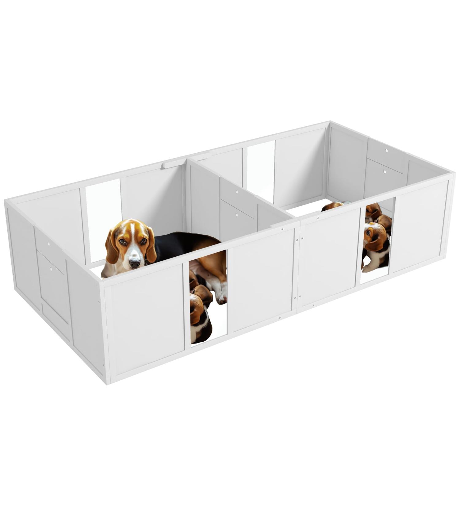 PawHut Whelping Box for Dogs and Puppies Dog Whelping Pen Dog Birth Supplies Indoor with Removable Adjustable Height Doors for Medium Sized Dogs 77" x 38" x 19" 196L x 96W x 48H cm - Buy Online on GoSupps.com