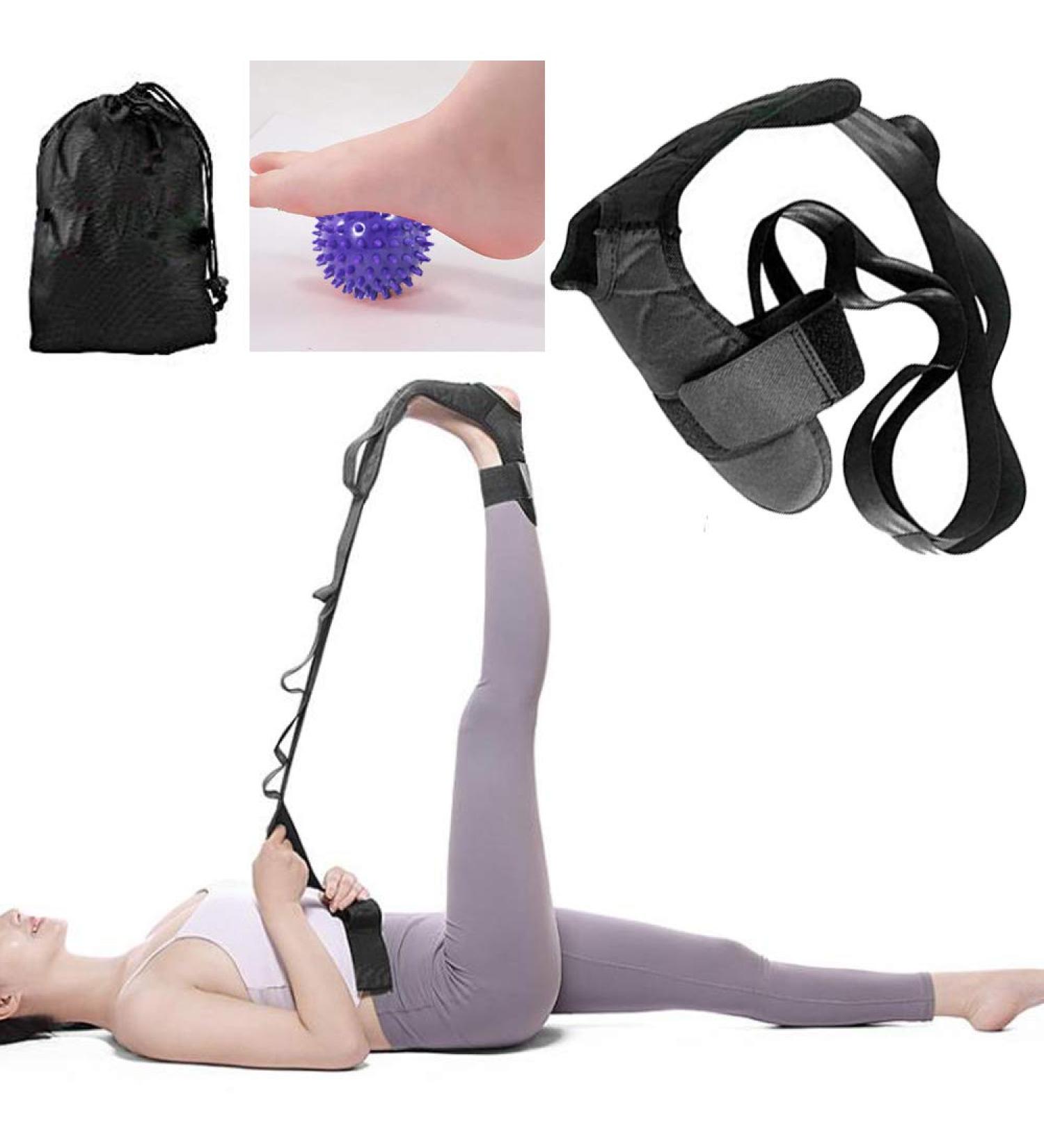 Autonomier Foot and Calf Stretcher with Stretching Strap Ideal for Plantar Fasciitis Achilles Tendonitis Includes Bag and Massage Ball Black