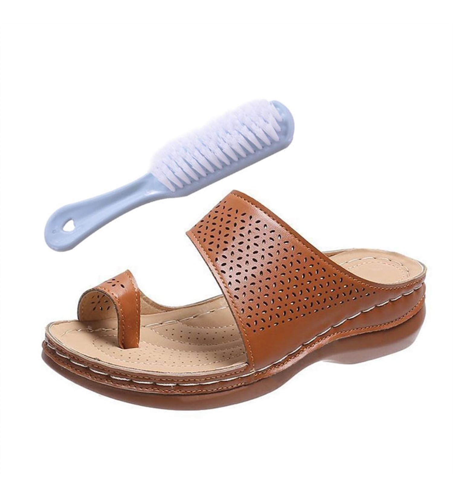 Bunion Correction Sandals for Women - Comfy Open Toe Wedge Heels Breathable Slip-On Slippers for Flat Feet & Plantar Fasciitis - Orthopedic Casual Travel Shoes 8 Brown - Buy Online on GoSupps.com