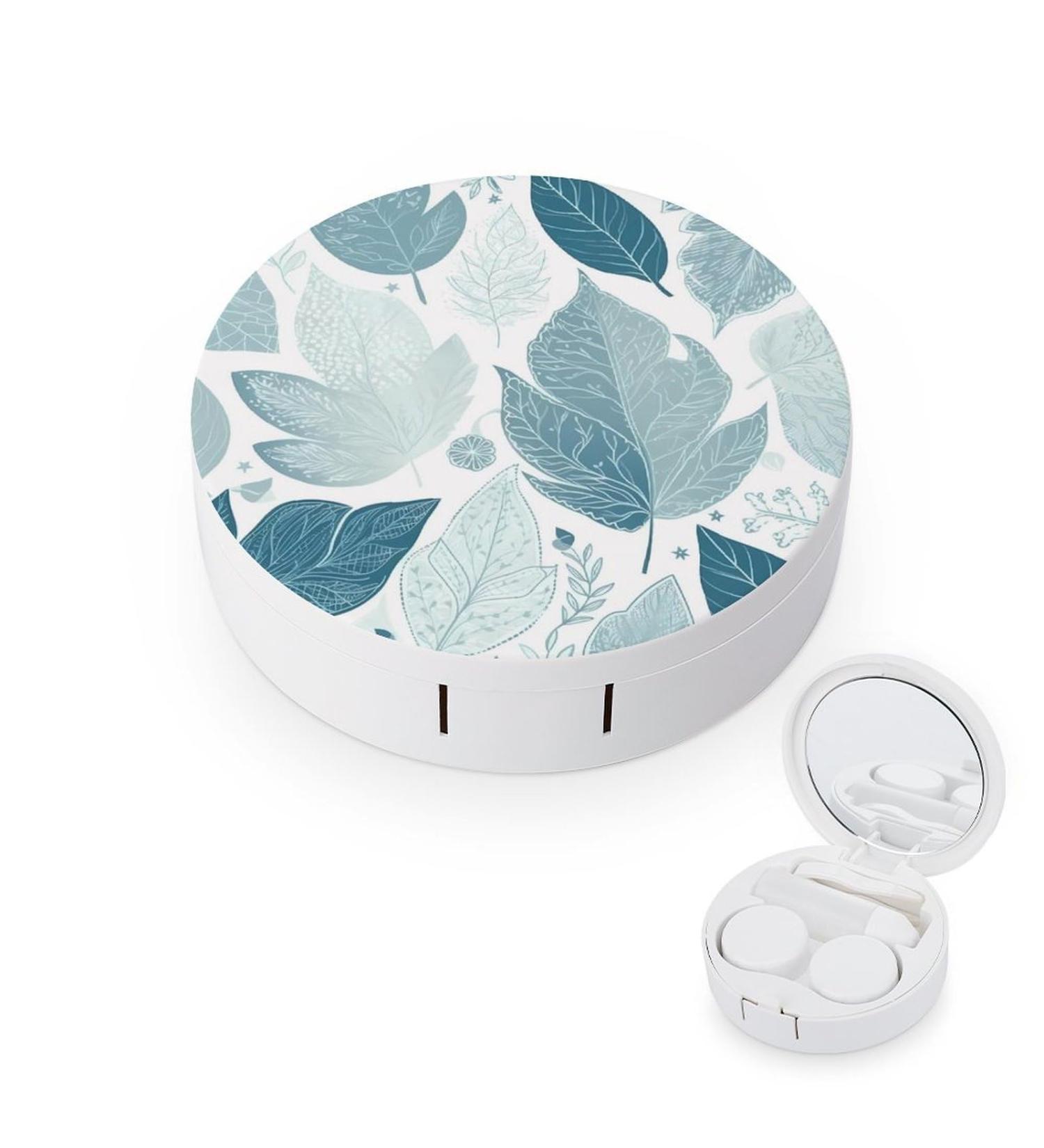Buy Blue Leaves Pattern Contact Lens Case - Portable Travel Storage Box for Contact Lenses - Buy Online on GoSupps.com