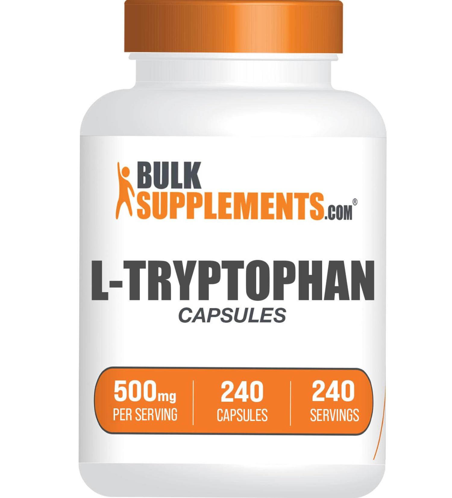 BulkSupplements.com L-Tryptophan Capsules - Tryptophan Supplement L-Trptophan 500mg - Amino Acid Supplement Gluten Free - 1 Capsule per Serving 240 Capsules (Pack of 1) 240 Count (Pack of 1) - Buy Online on GoSupps.com