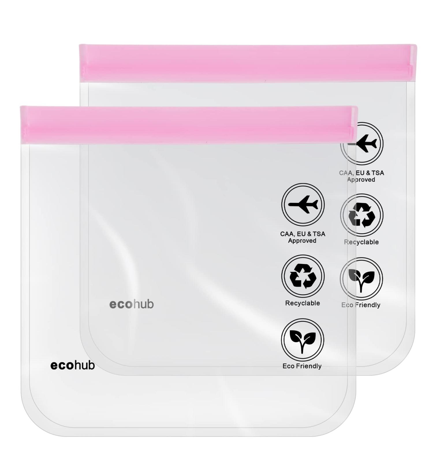 ECOHUB TSA Approved Clear Airport Liquid Bags 20x20cm, Set of 2 Pink Travel Toiletry Bags for Men and Women - Airline Approved Plastic Zip Lock Bags - Buy Online on GoSupps.com