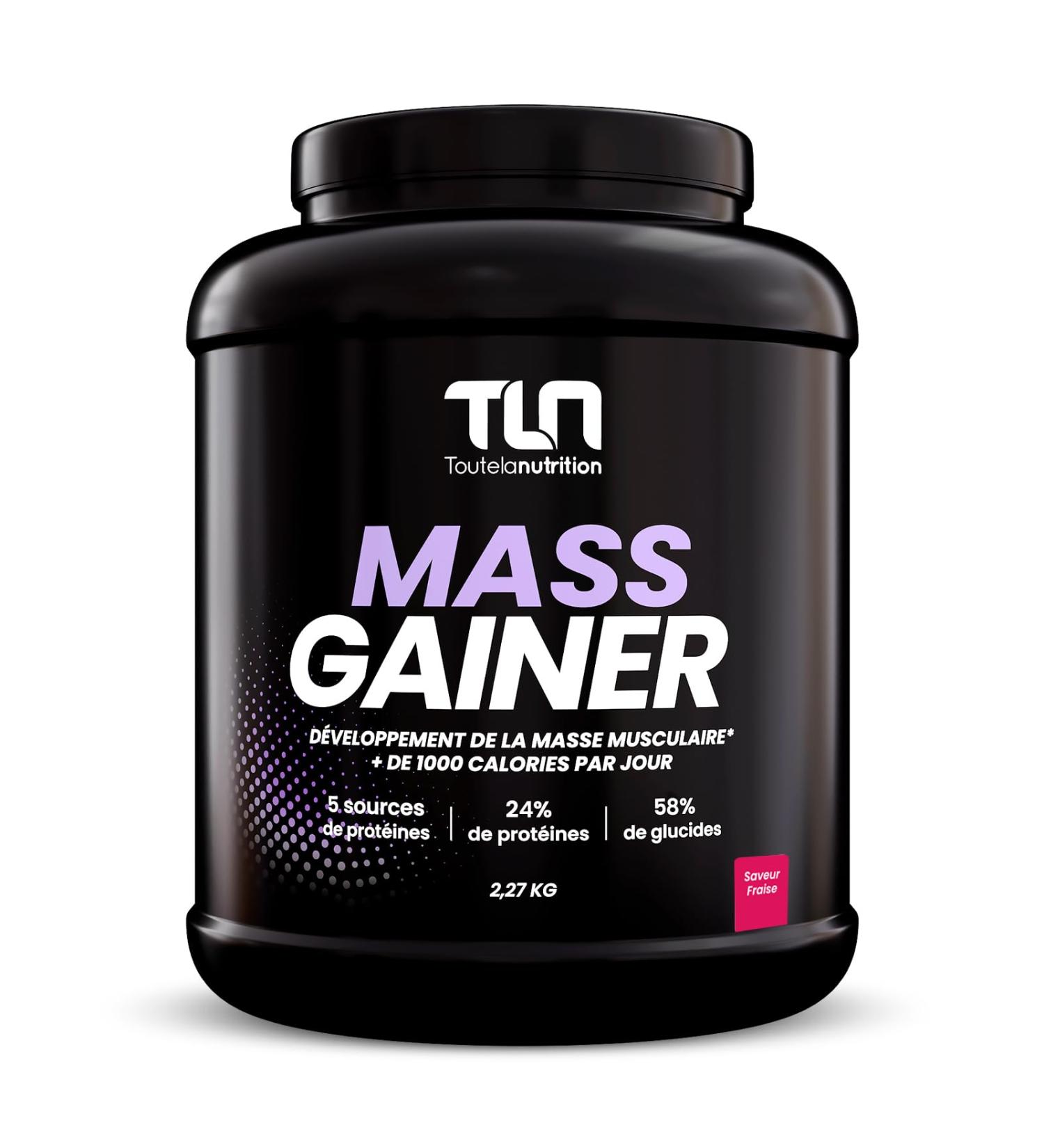 MASS GAINER | Weight Gainer | Strength Training | +1500 kcal per day | 5 Protein Sources + 2 Carbohydrate Sources + MCTs | 22 Servings of Strawberry Flavor Shaker Drink | 2.26 kg | TLN - Buy Online on GoSupps.com